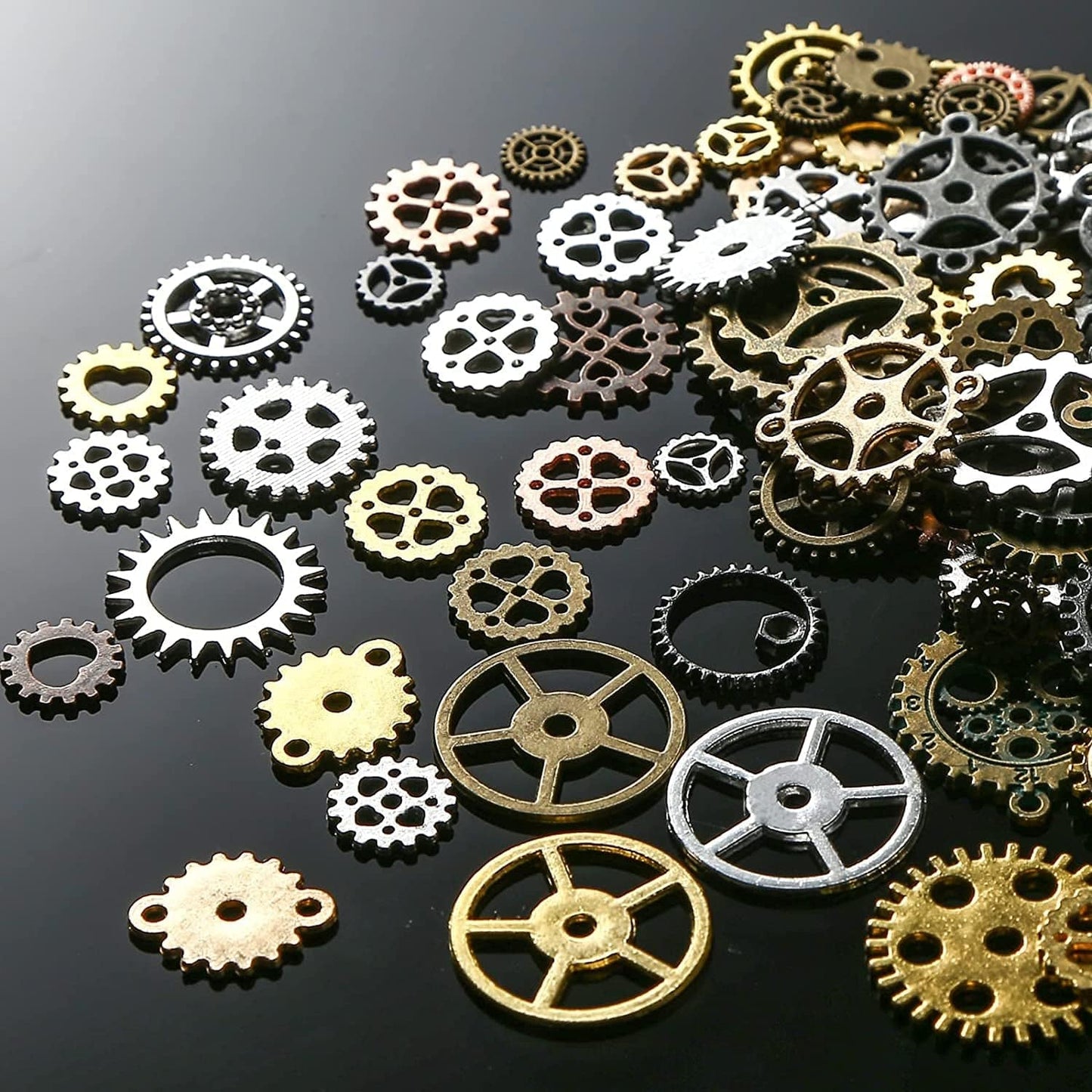 Bigotters 200 Gram Antique Steampunk Gear,Mix Steampunk Wheel Alloy Gear Pendants Charms for Crafting Jewelry Making