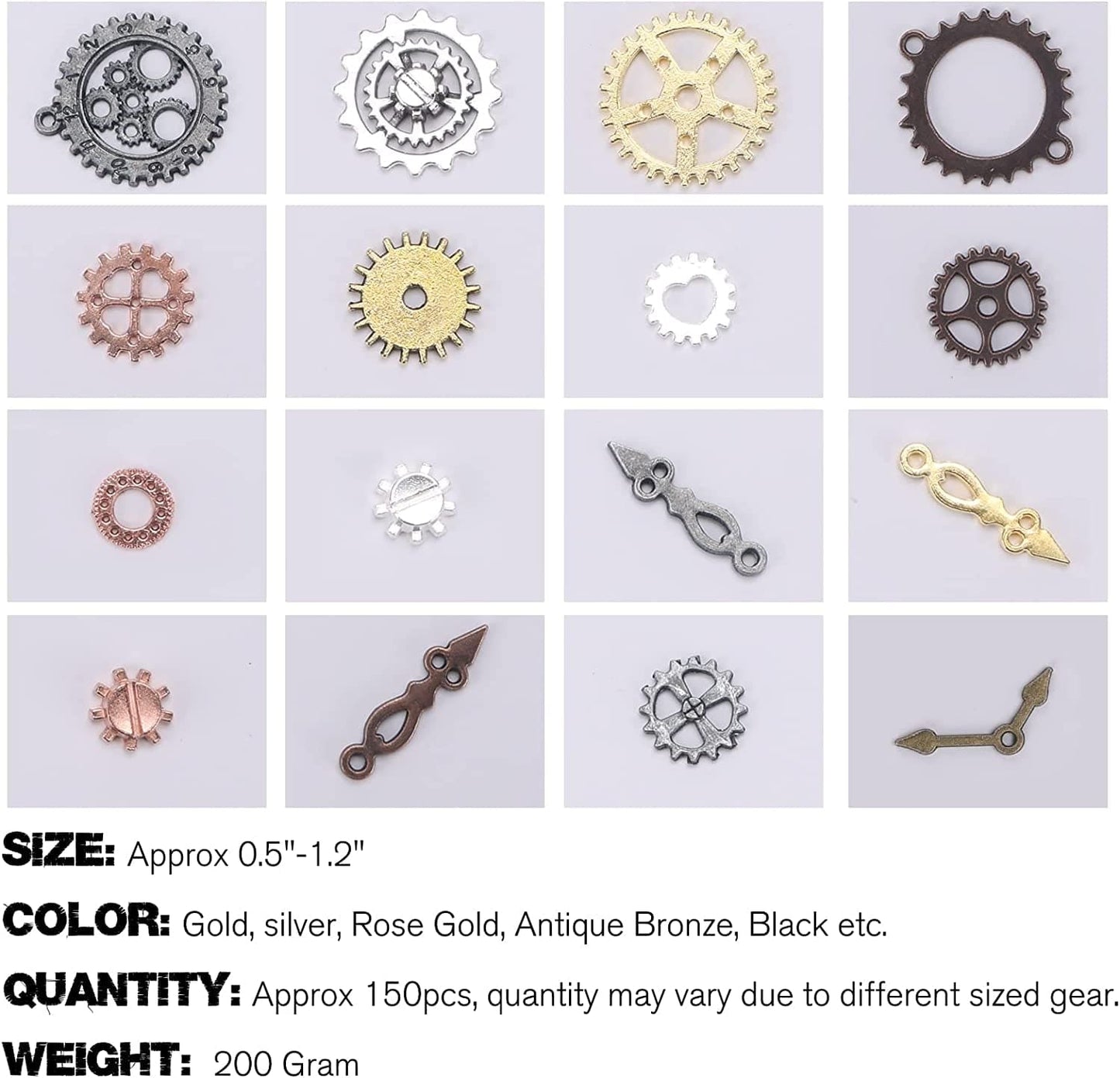 Bigotters 200 Gram Antique Steampunk Gear,Mix Steampunk Wheel Alloy Gear Pendants Charms for Crafting Jewelry Making
