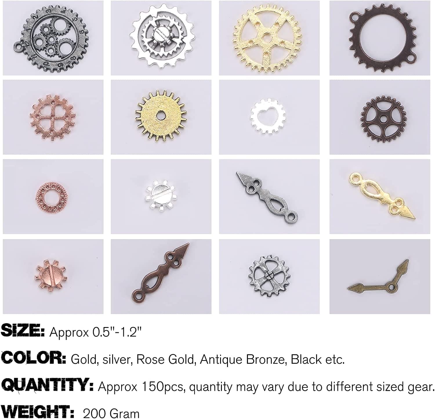 Bigotters 200 Gram Antique Steampunk Gear,Mix Steampunk Wheel Alloy Gear Pendants Charms for Crafting Jewelry Making
