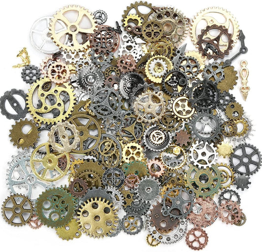 Bigotters 200 Gram Antique Steampunk Gear,Mix Steampunk Wheel Alloy Gear Pendants Charms for Crafting Jewelry Making