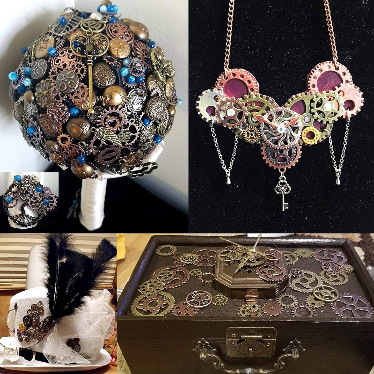 BIHRTC 100 Gram DIY Assorted Color Antique Metal Steampunk Gears Charms Pendant Clock Watch Wheel Gear for Crafting, Jewelry Making Accessory