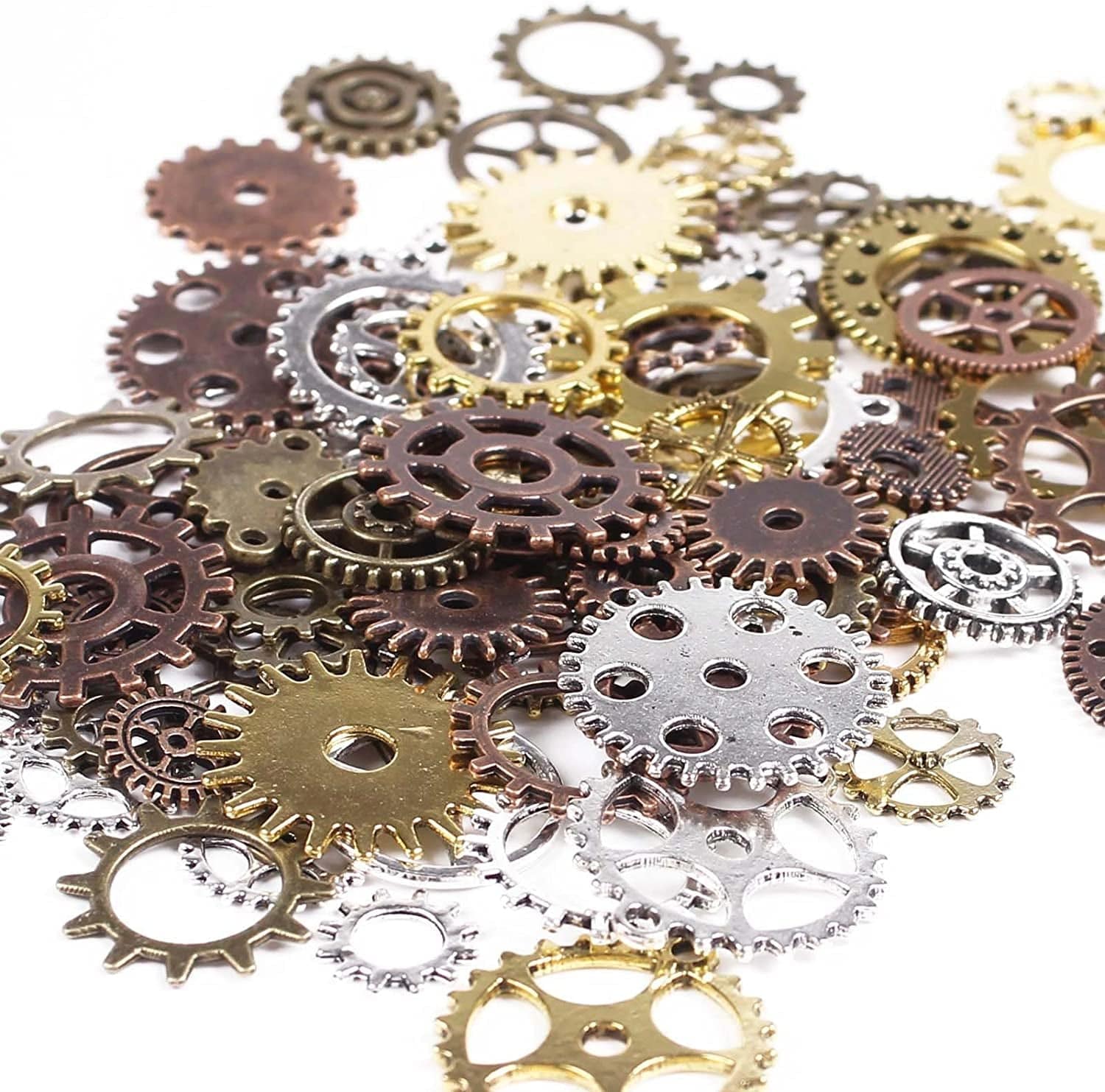 BIHRTC 100 Gram DIY Assorted Color Antique Metal Steampunk Gears Charms Pendant Clock Watch Wheel Gear for Crafting, Jewelry Making Accessory Assorted Color 2