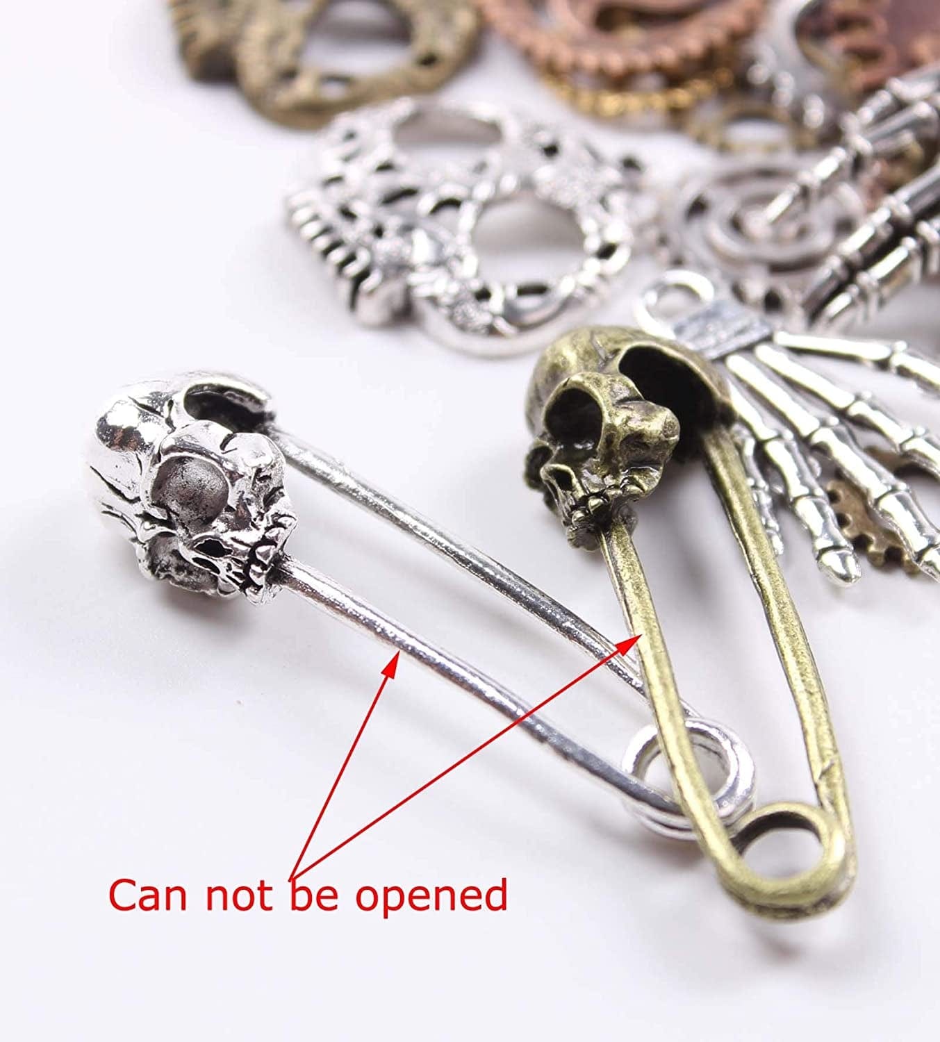 BIHRTC 140 Gram (Approx 92Pcs) DIY Assorted Color Antique Metal Steampunk Watch Gear Cog Wheel Skull Musical Note Skull Hand Safety Pin Charms Pendant for Crafting, Jewelry Making Accessory