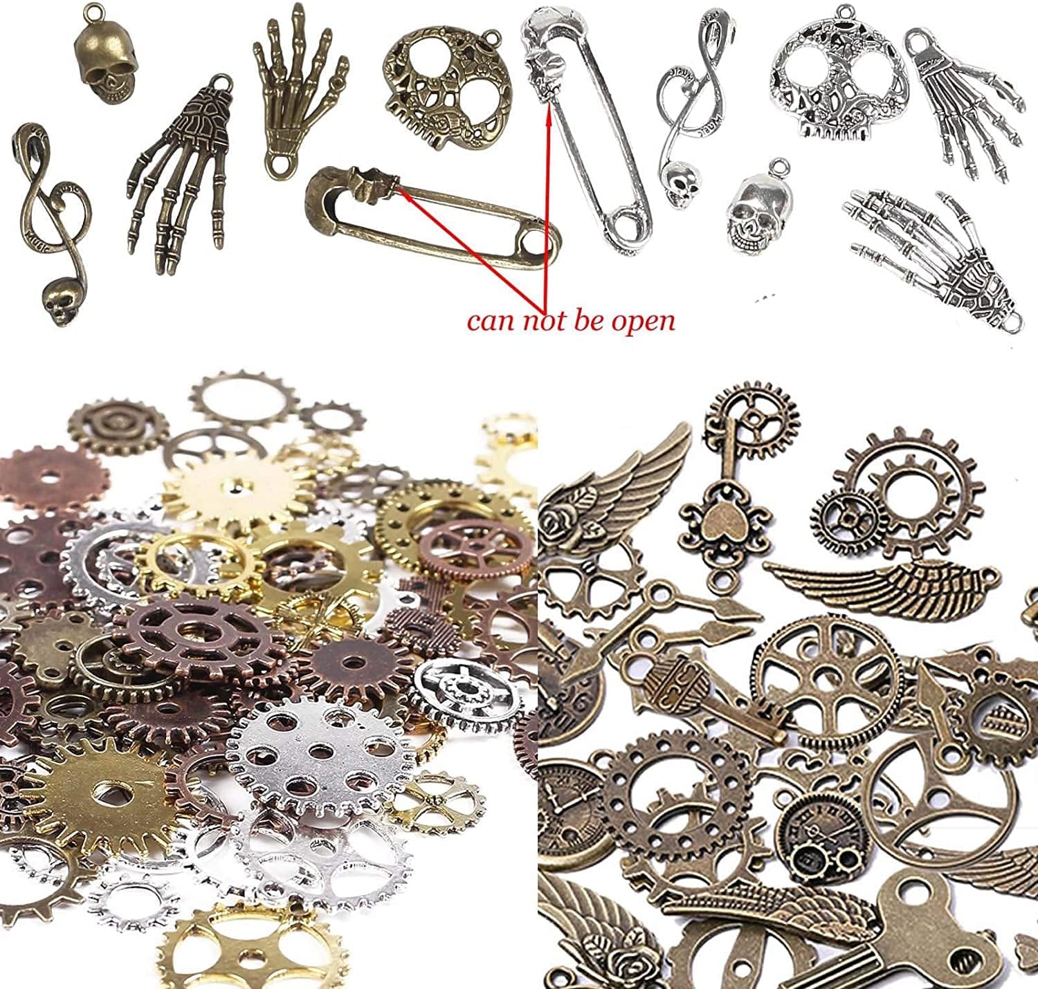 BIHRTC 200 Gram Antique Steampunk Gear DIY Assorted Mixed Color Metal Cog Wheel Skull Brass Key Pendant Charms for Craft Jewelry Making Accessory Assorted Color