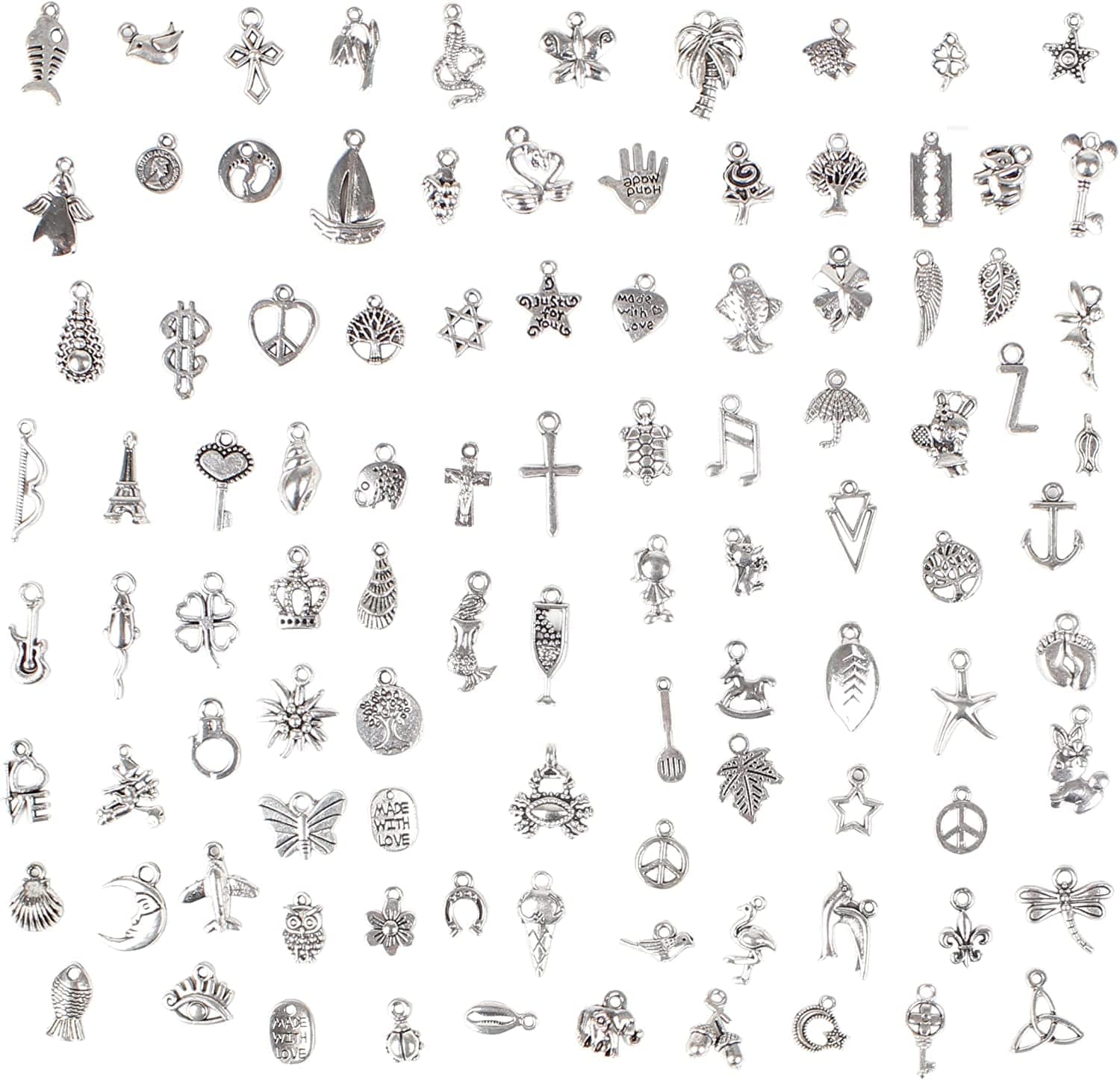 BIHRTC 200 Pack of Jewelry Charms Mixed Smooth Silver Metal Charms Pendants DIY Charm Bracelet Making Gold Charm Bracelet for Women Bracelet Necklace Jewelry Findings Bronze+Silver