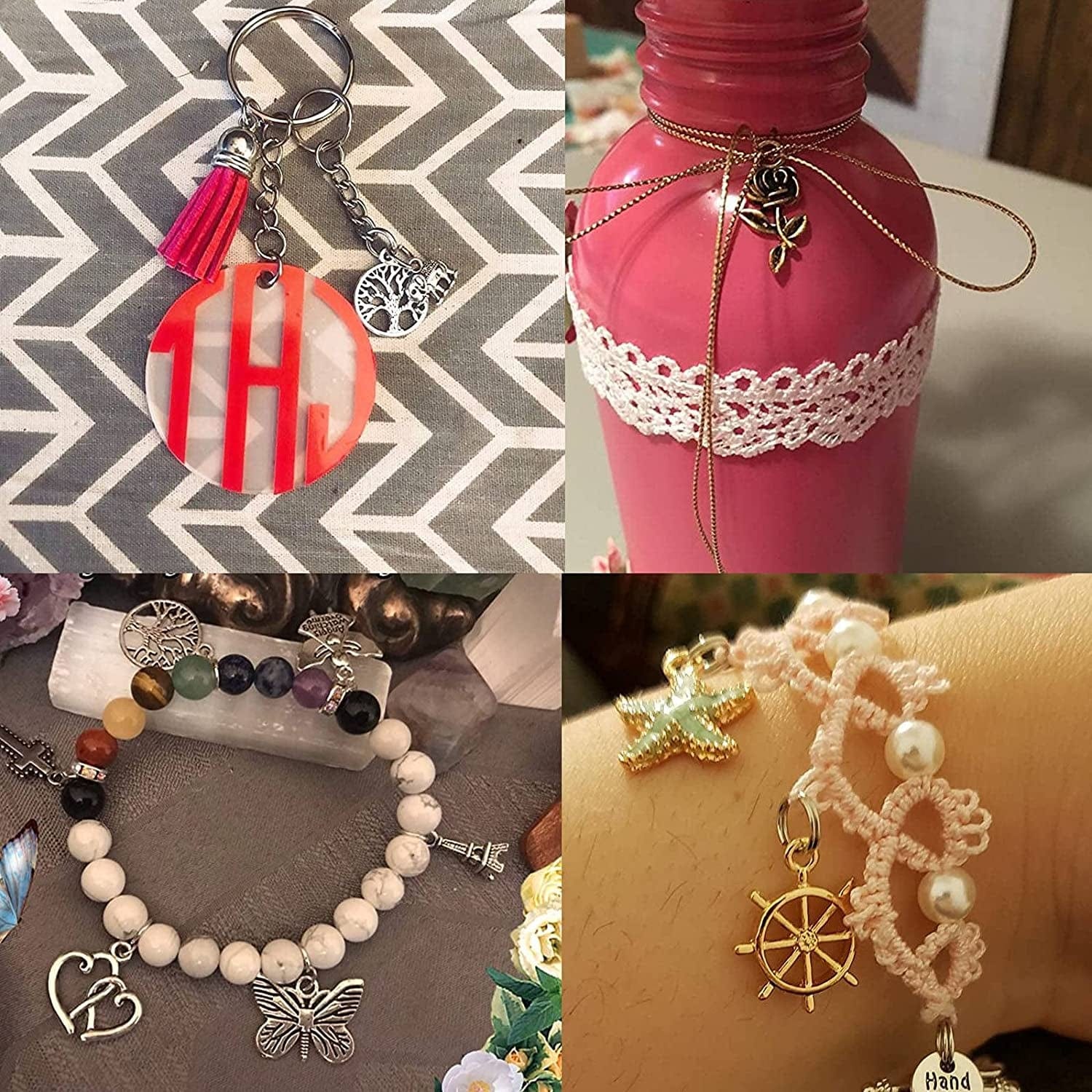 BIHRTC 200 Pack of Jewelry Charms Mixed Smooth Silver Metal Charms Pendants DIY Charm Bracelet Making Gold Charm Bracelet for Women Bracelet Necklace Jewelry Findings