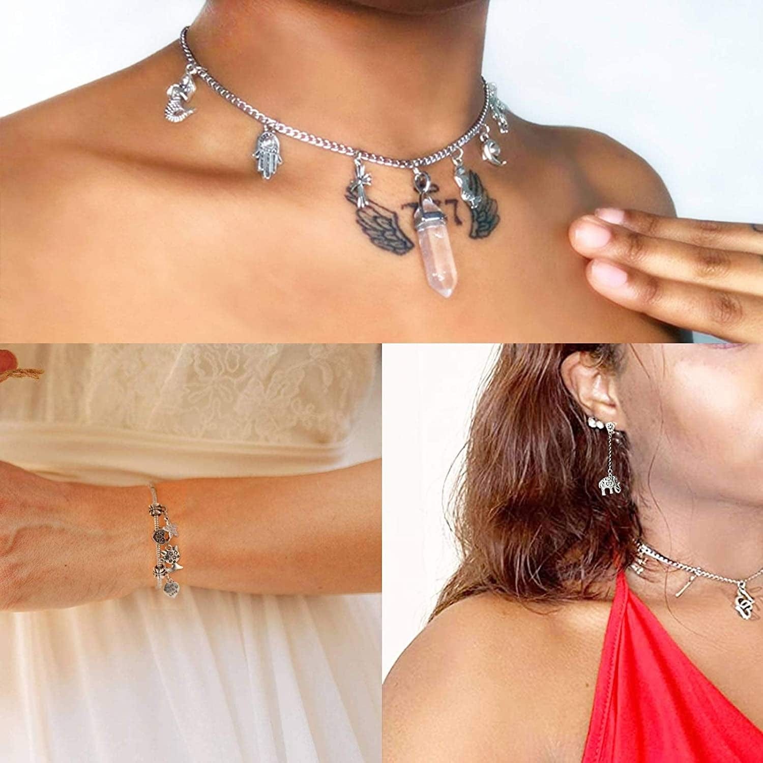 BIHRTC 200 Pack of Jewelry Charms Mixed Smooth Silver Metal Charms Pendants DIY Charm Bracelet Making Gold Charm Bracelet for Women Bracelet Necklace Jewelry Findings