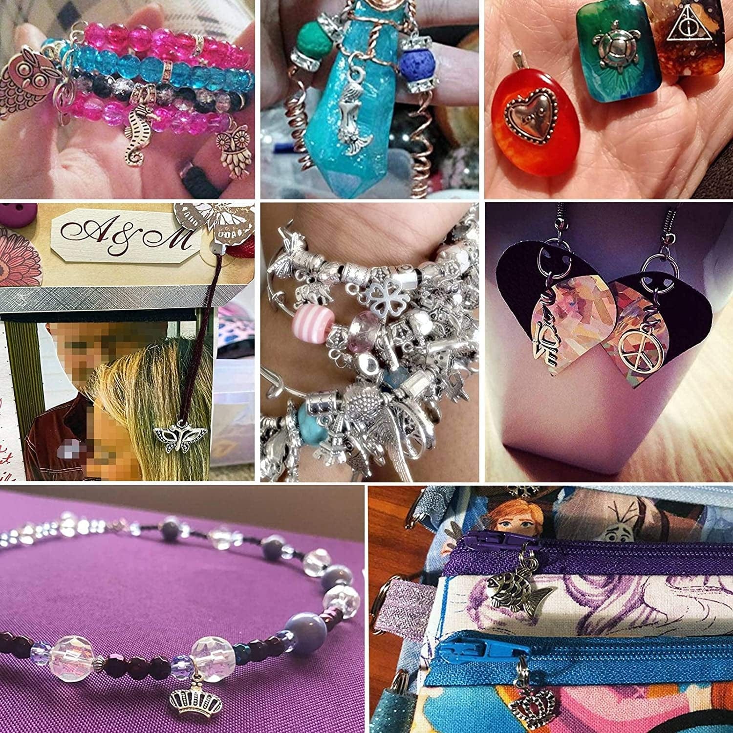 BIHRTC 200 Pack of Jewelry Charms Mixed Smooth Silver Metal Charms Pendants DIY Charm Bracelet Making Gold Charm Bracelet for Women Bracelet Necklace Jewelry Findings