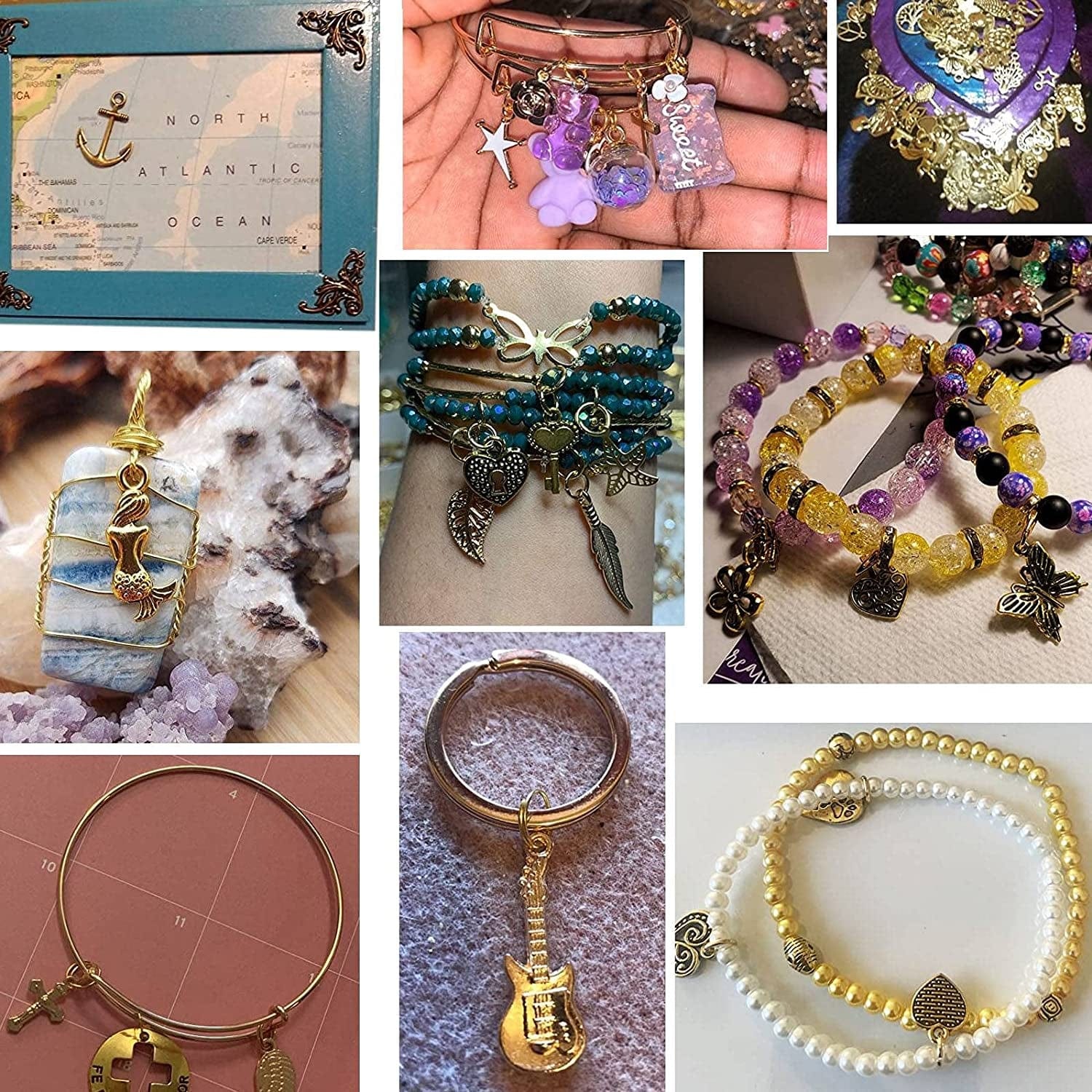 BIHRTC 200 Pack of Jewelry Charms Mixed Smooth Silver Metal Charms Pendants DIY Charm Bracelet Making Gold Charm Bracelet for Women Bracelet Necklace Jewelry Findings