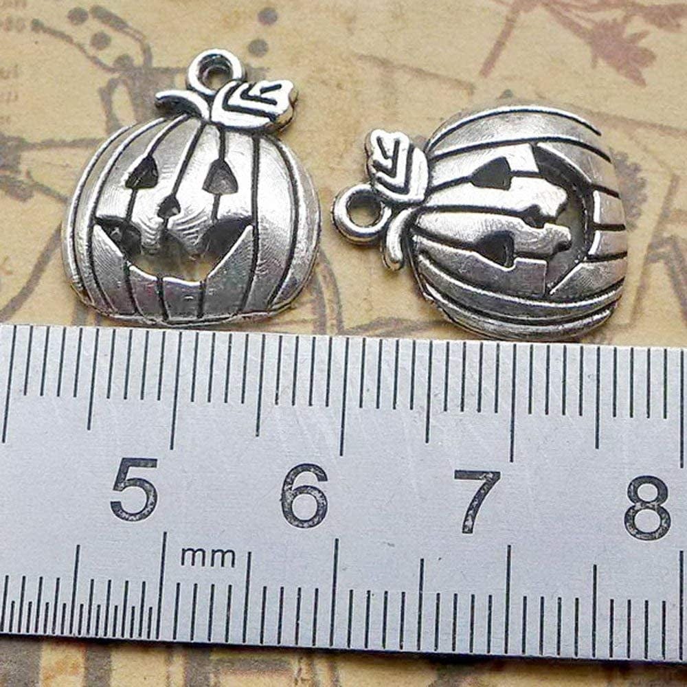 Binaryabc Halloween Pumpkin Charm Pendant,For Crafting Jewelry Making Accessory 50Pcs (Antique Silver)