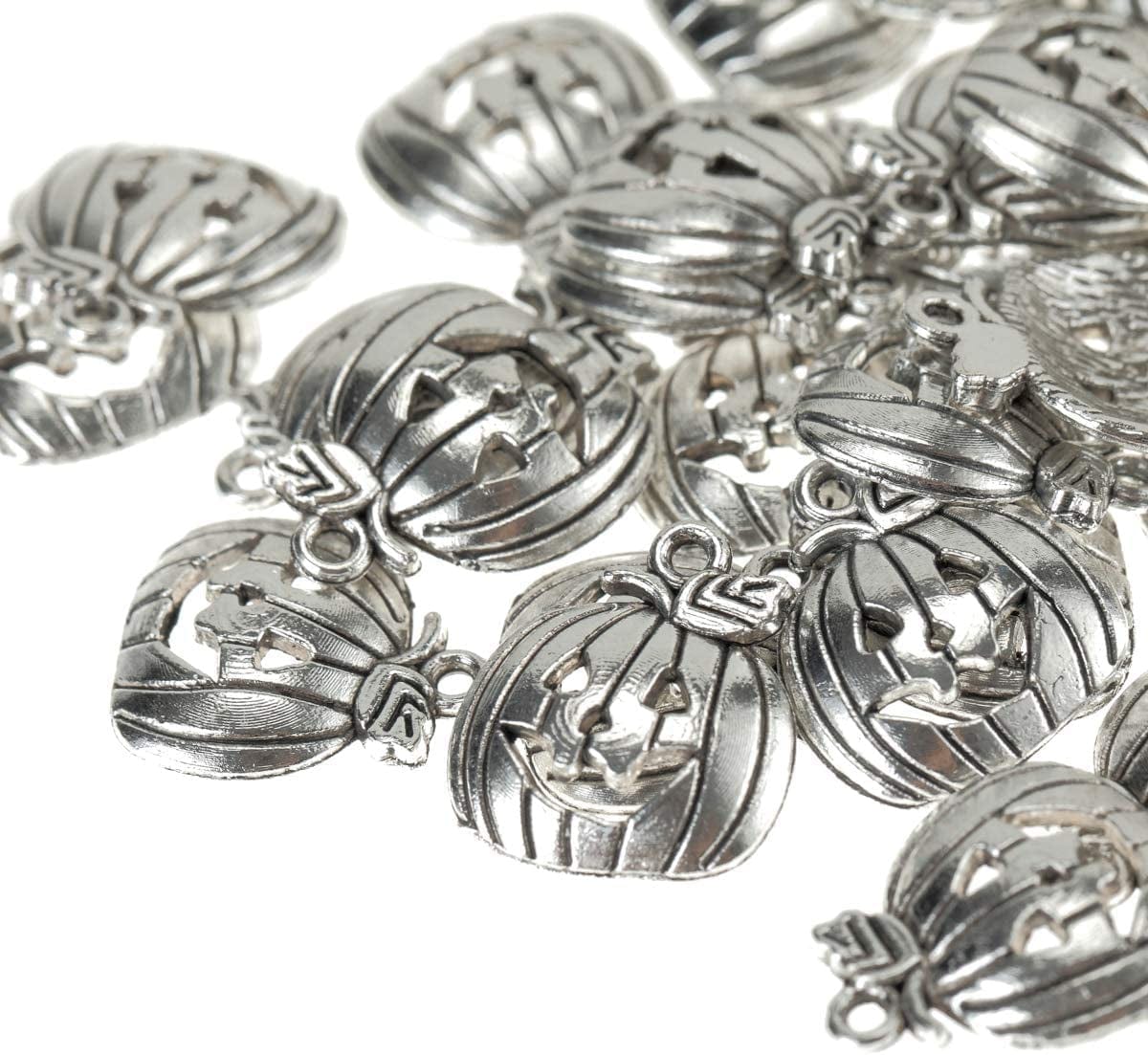 Binaryabc Halloween Pumpkin Charm Pendant,For Crafting Jewelry Making Accessory 50Pcs (Antique Silver)