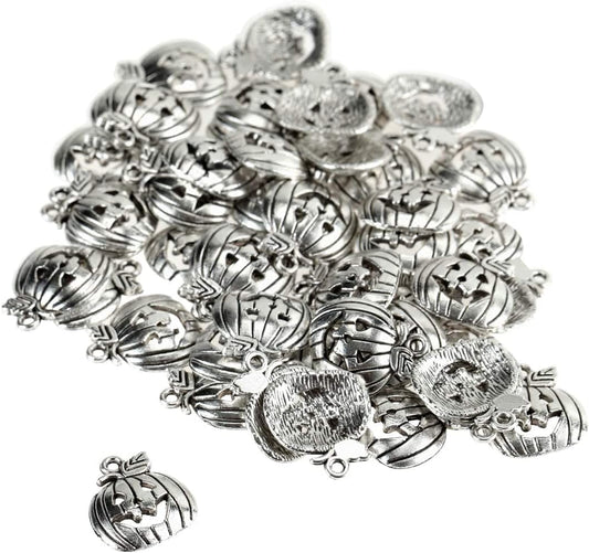 Binaryabc Halloween Pumpkin Charm Pendant,For Crafting Jewelry Making Accessory 50Pcs (Antique Silver)