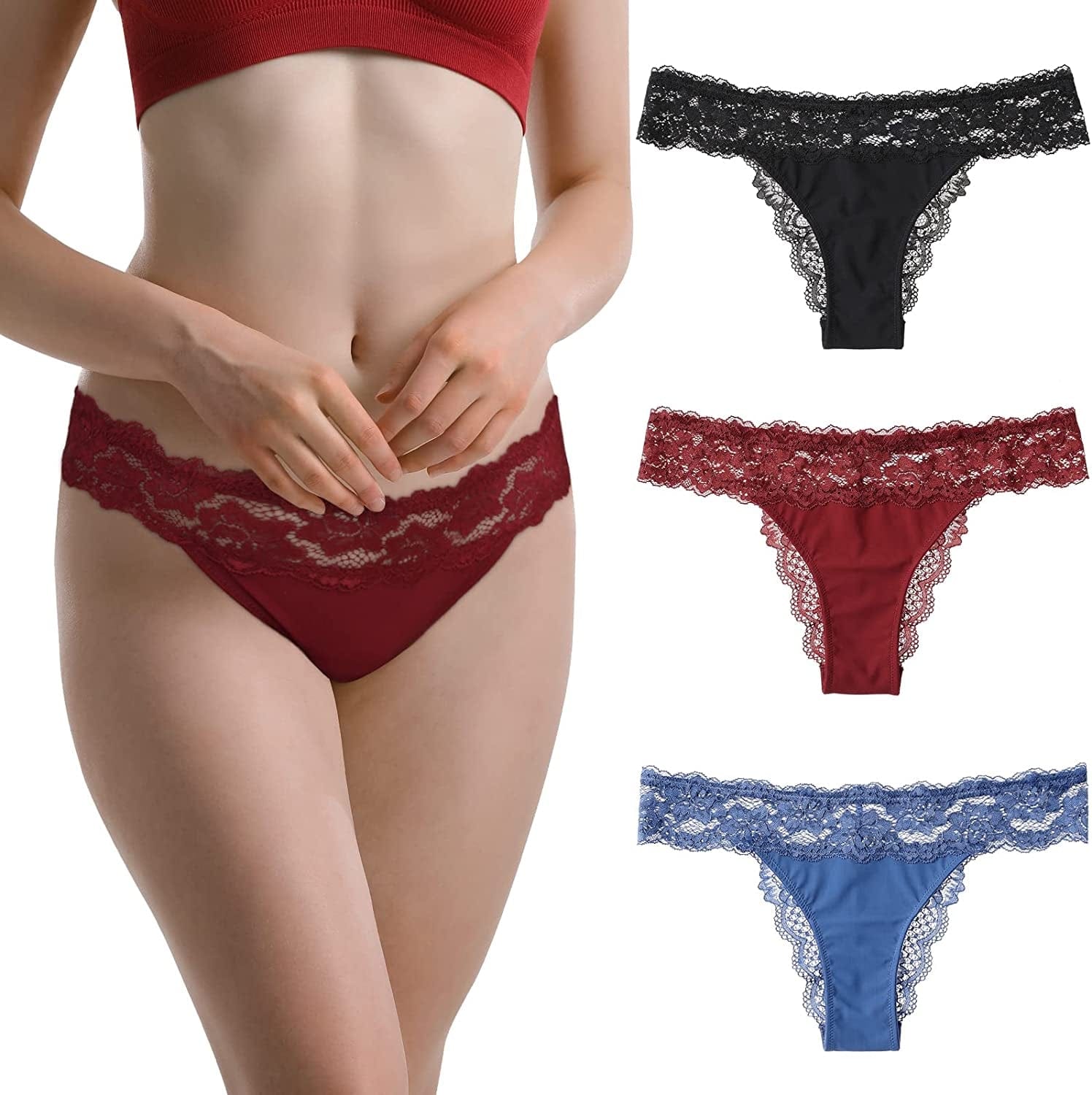 BIONEK Thongs Underwear for Women-Sexy Lace Panties Low Rise Silky G String No Show Underwear 6 Pack/3 Pack S-XL Multicolor-b / Small