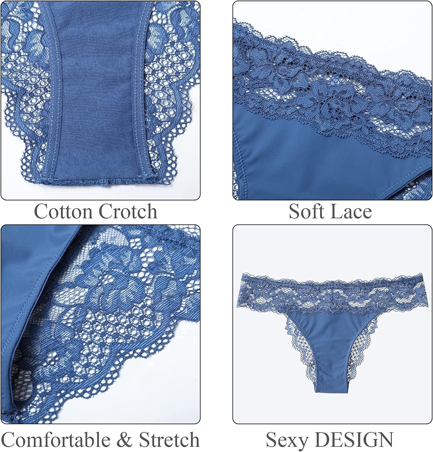 BIONEK Thongs Underwear for Women-Sexy Lace Panties Low Rise Silky G String No Show Underwear 6 Pack/3 Pack S-XL