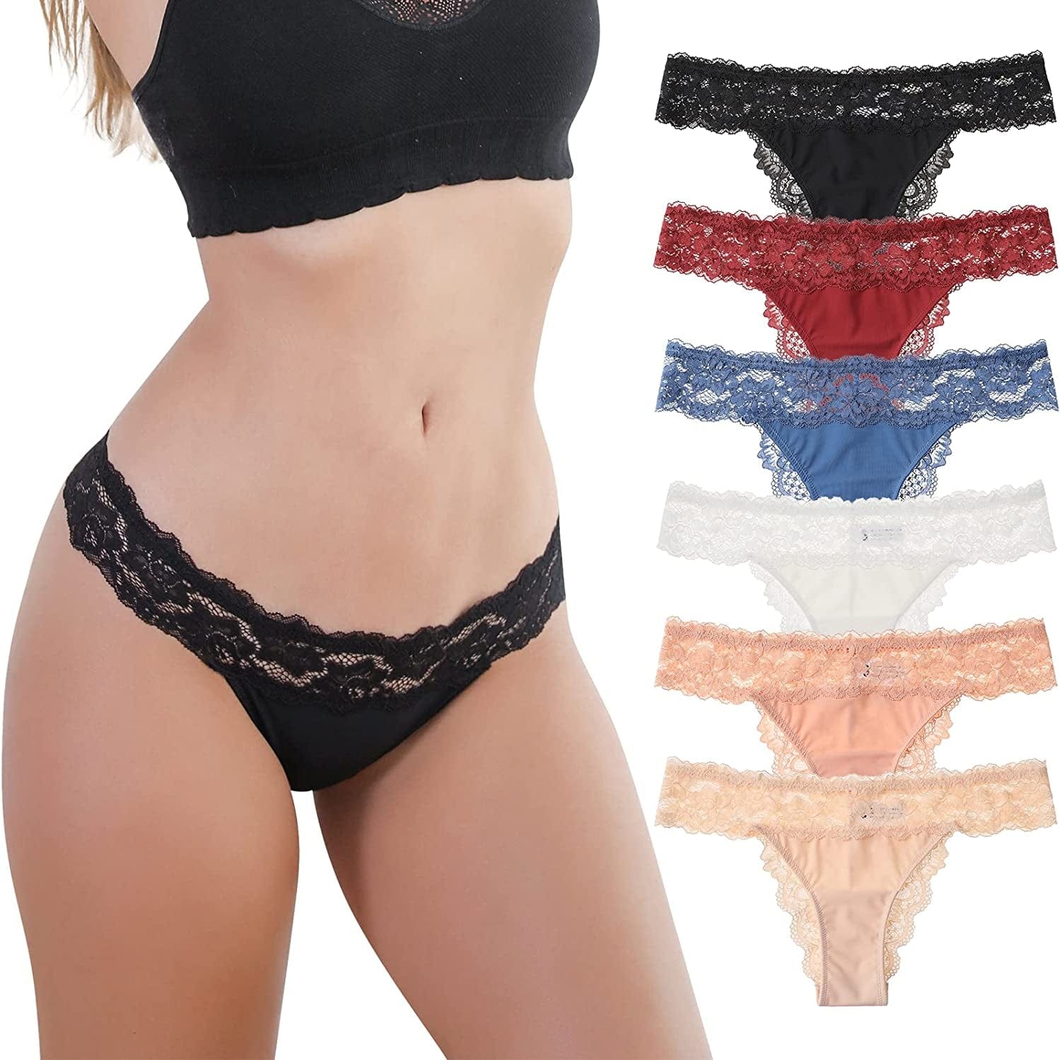 BIONEK Thongs Underwear for Women-Sexy Lace Panties Low Rise Silky G String No Show Underwear 6 Pack/3 Pack S-XL Multicolor-a / X-Large