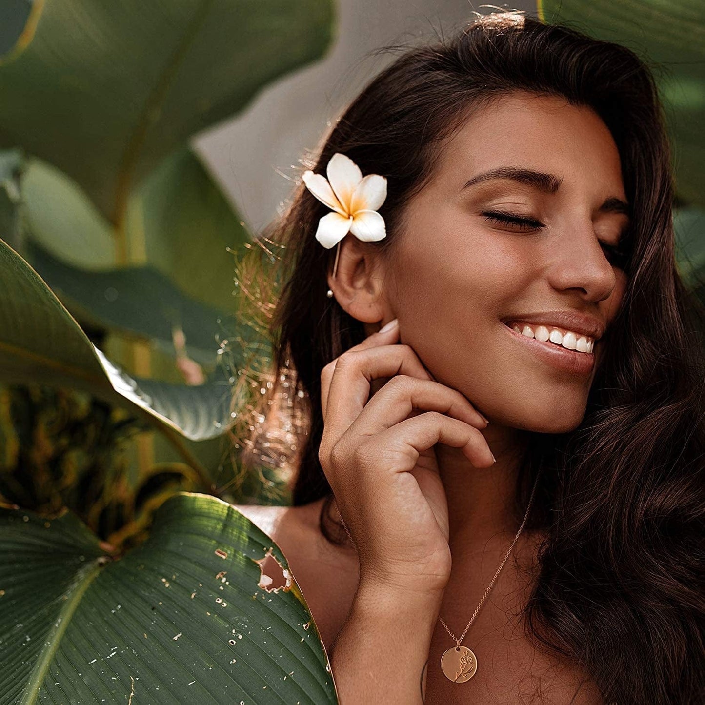 Birth Month Flower Necklace for Women Gold Disc round Medal Pendant Engraved Floral 14K Gold Plated Minimalist Simple Personalized Jewelry Gift