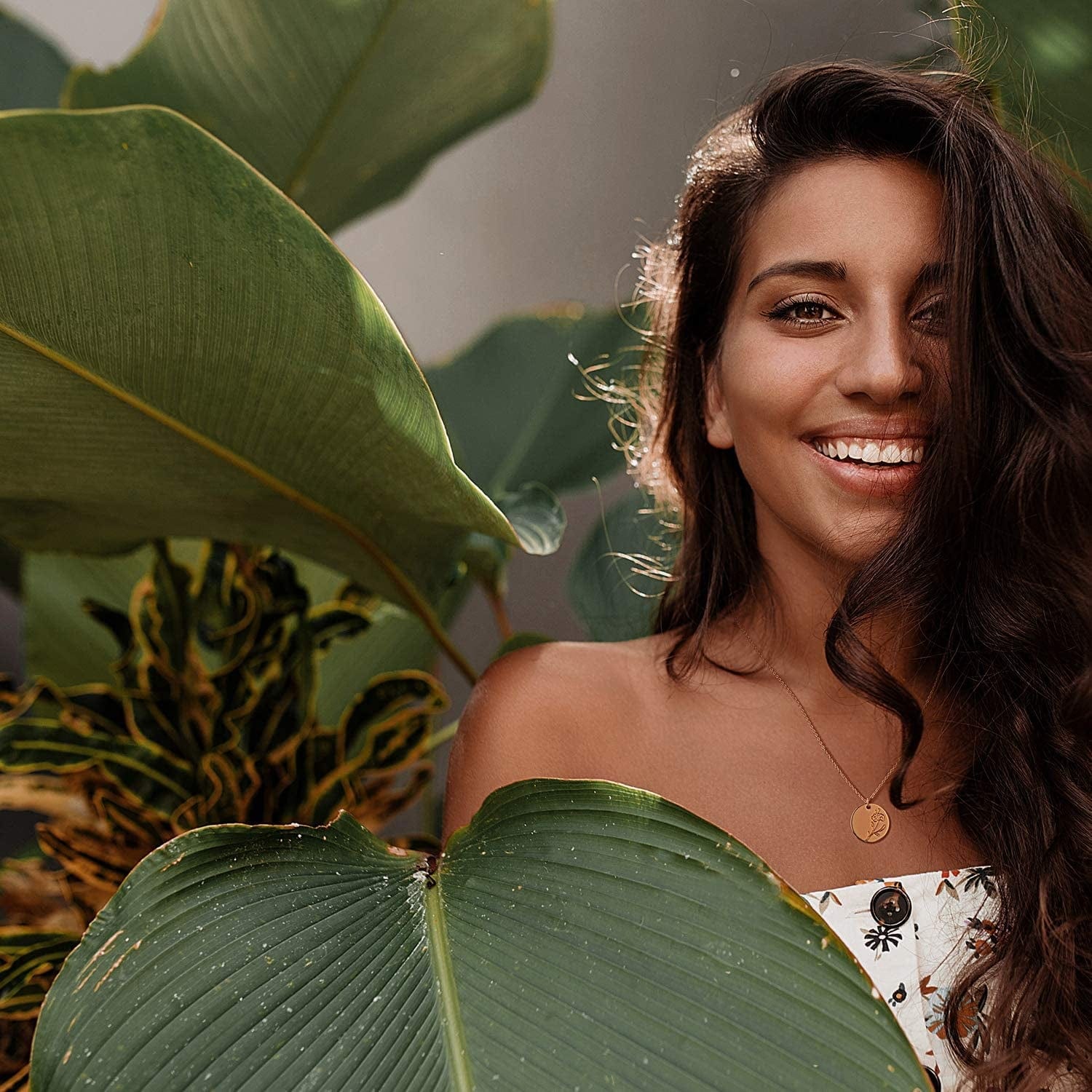 Birth Month Flower Necklace for Women Gold Disc round Medal Pendant Engraved Floral 14K Gold Plated Minimalist Simple Personalized Jewelry Gift