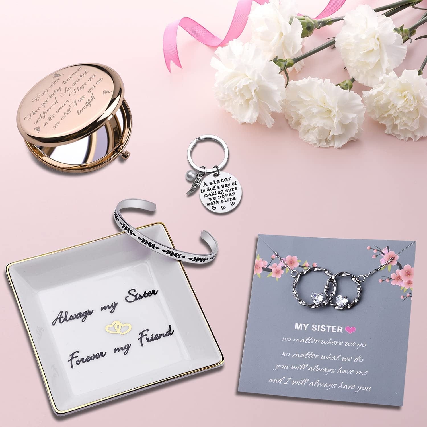 Birthday Gifts for Sister, Sisters Gifts from Sister, Gifts for Friends Female, Bday Gift for Women, Sister Gifts for Thanksgiving/Christmas/Graduation/Mother'S Day, Sister Necklace, Sister Bracelet