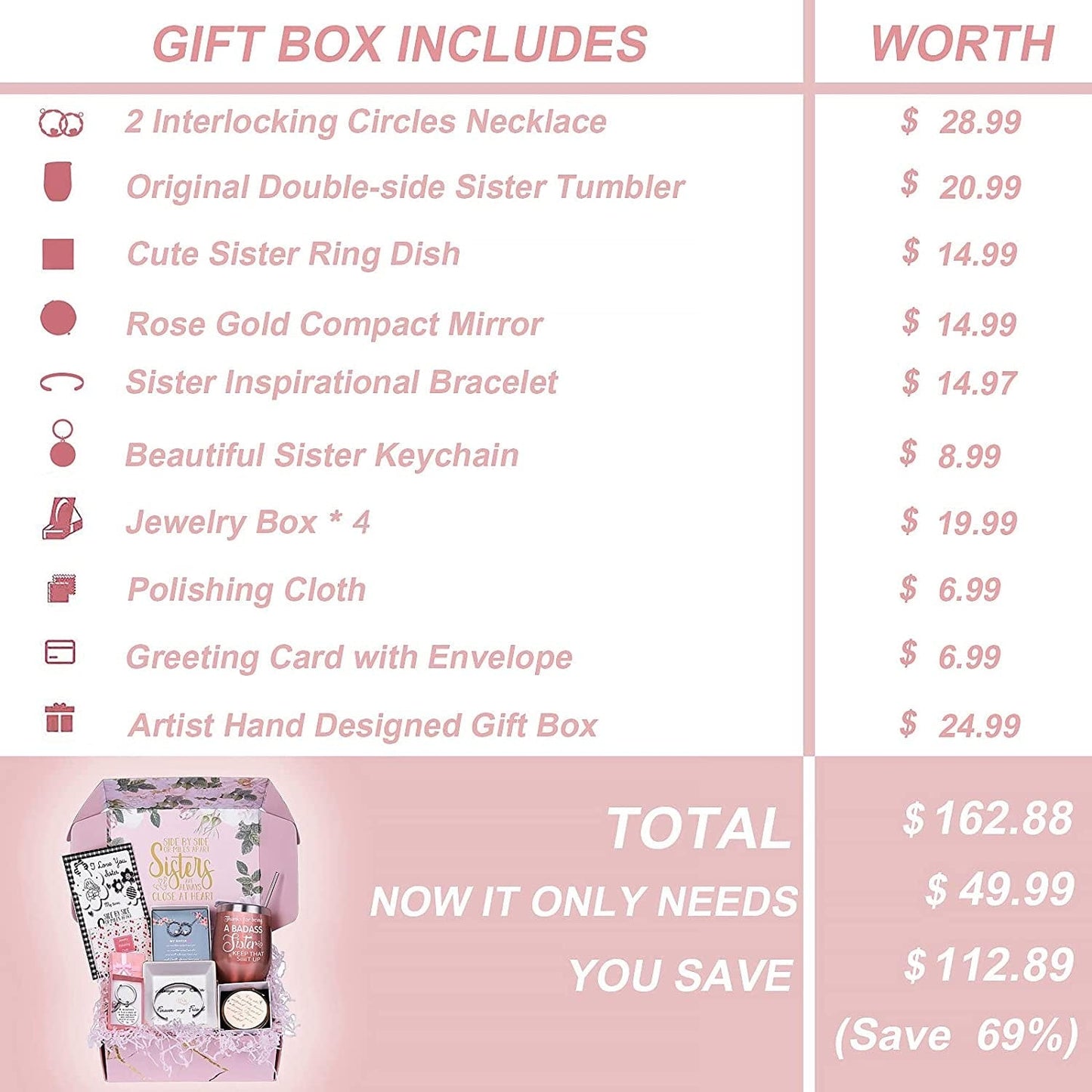 Birthday Gifts for Sister, Sisters Gifts from Sister, Gifts for Friends Female, Bday Gift for Women, Sister Gifts for Thanksgiving/Christmas/Graduation/Mother'S Day, Sister Necklace, Sister Bracelet