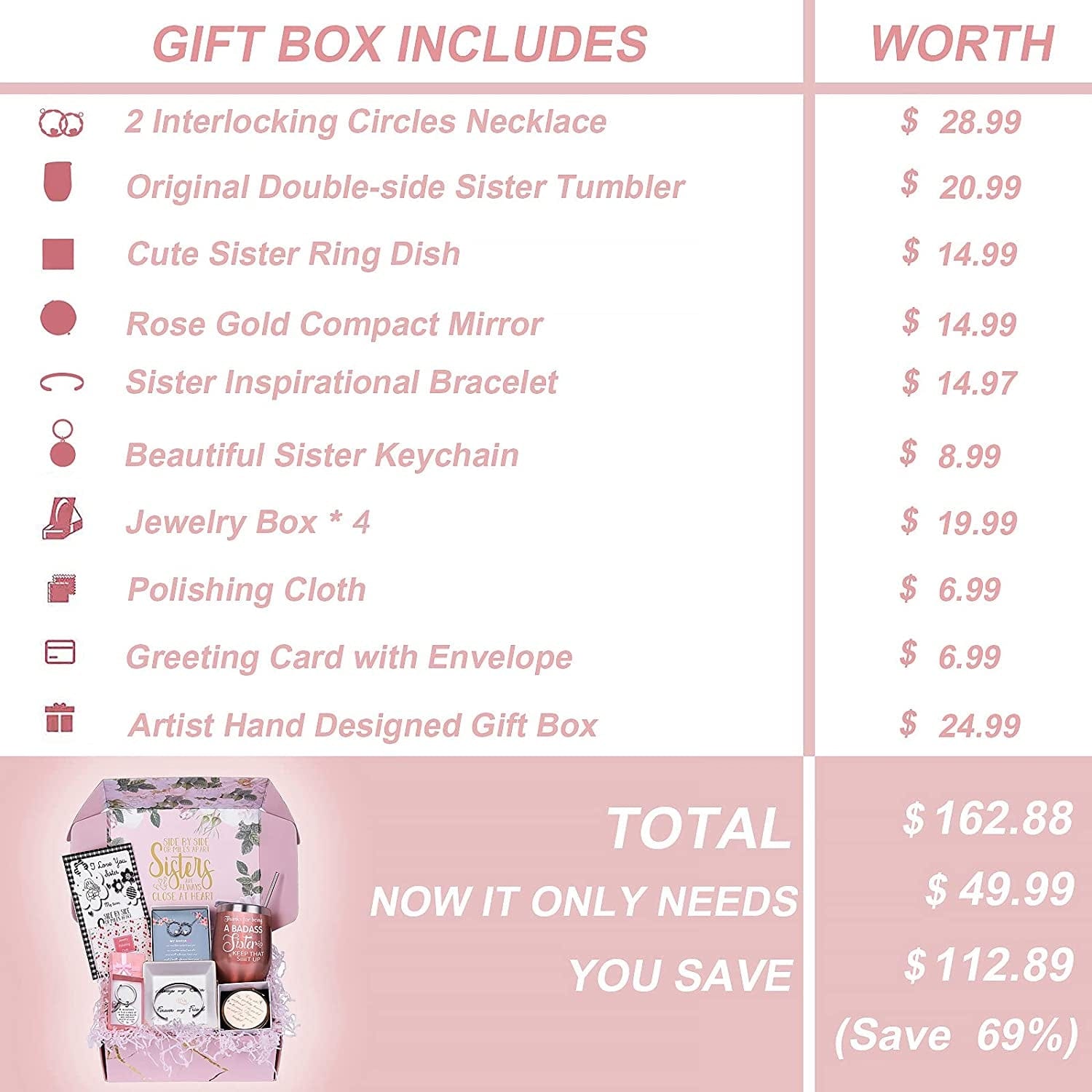 Birthday Gifts for Sister, Sisters Gifts from Sister, Gifts for Friends Female, Bday Gift for Women, Sister Gifts for Thanksgiving/Christmas/Graduation/Mother'S Day, Sister Necklace, Sister Bracelet