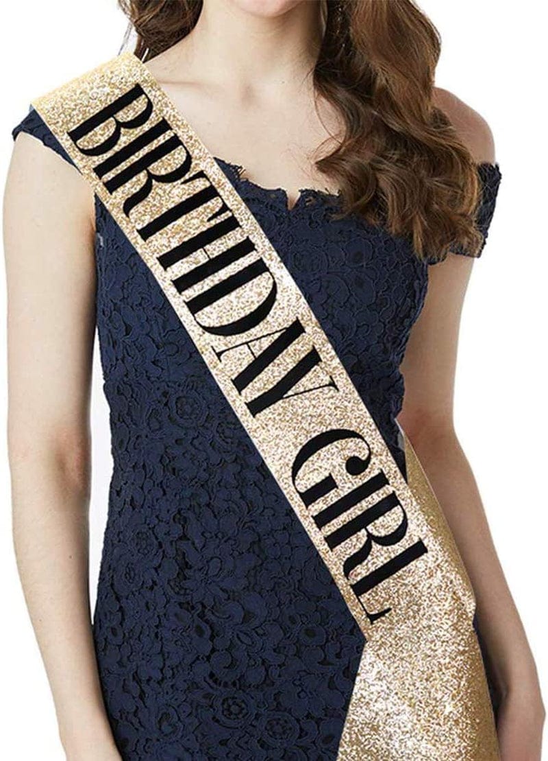 "Birthday Girl" Sash & Rhinestone Headband Set - Birthday Gifts Birthday Sash for Women Birthday Party Supplies (Gold Glitter/Black) Apparel & Accessories > Clothing Accessories > Sashes ADBetty