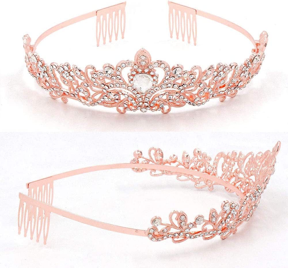 "Birthday Princess"Sash and Rhinestone Crown Set - Glitter Gold Fabric with Rose Gold Foil Letters Birthday Sash for Girl + Rhinestone Crown Set Birthday Party Gifts Birthday Party Supplies Apparel & Accessories > Clothing Accessories > Sashes YULIPS