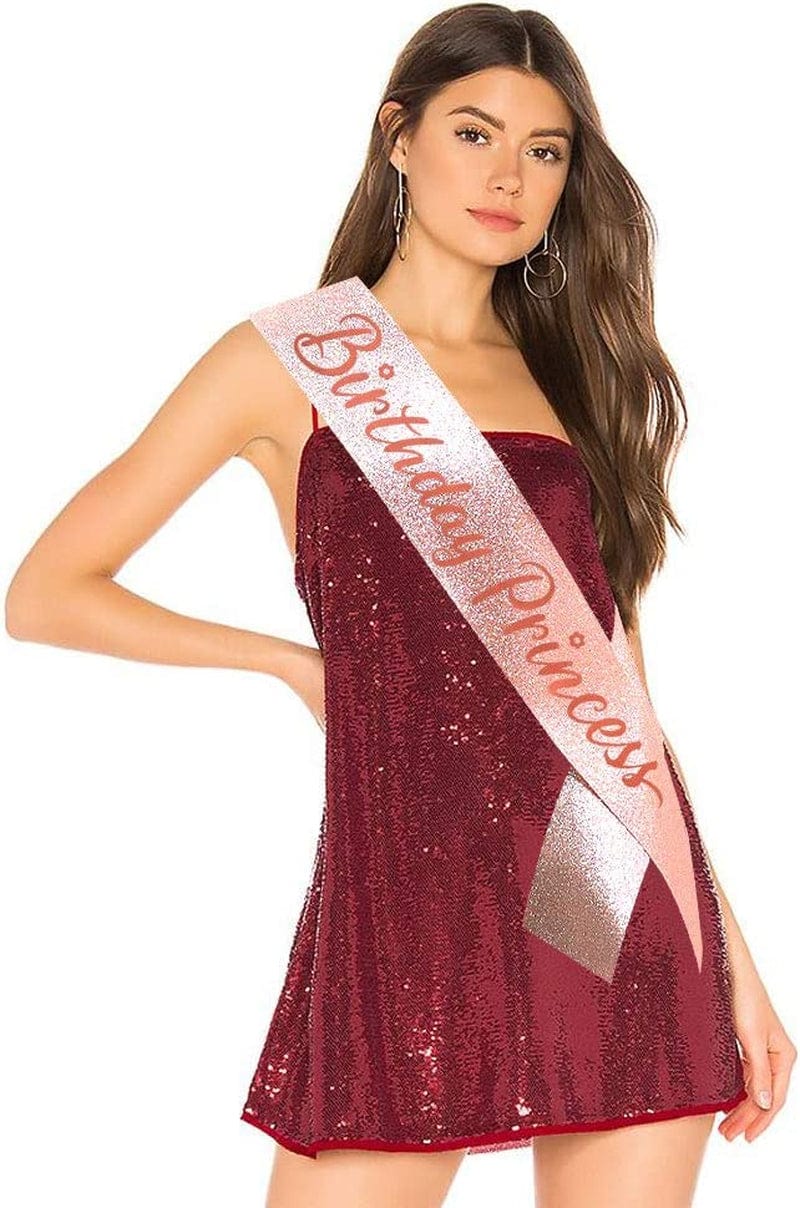 "Birthday Princess"Sash and Rhinestone Crown Set - Glitter Gold Fabric with Rose Gold Foil Letters Birthday Sash for Girl + Rhinestone Crown Set Birthday Party Gifts Birthday Party Supplies Apparel & Accessories > Clothing Accessories > Sashes YULIPS