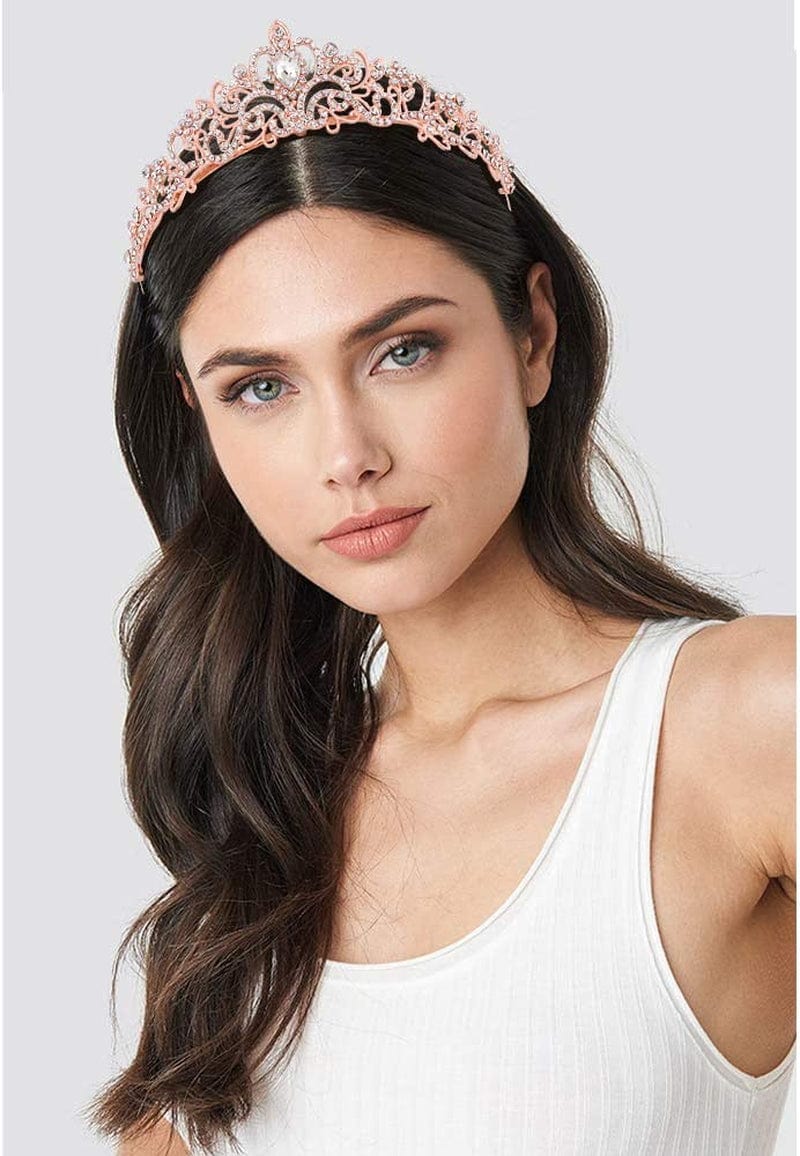 "Birthday Princess"Sash and Rhinestone Crown Set - Glitter Gold Fabric with Rose Gold Foil Letters Birthday Sash for Girl + Rhinestone Crown Set Birthday Party Gifts Birthday Party Supplies Apparel & Accessories > Clothing Accessories > Sashes YULIPS