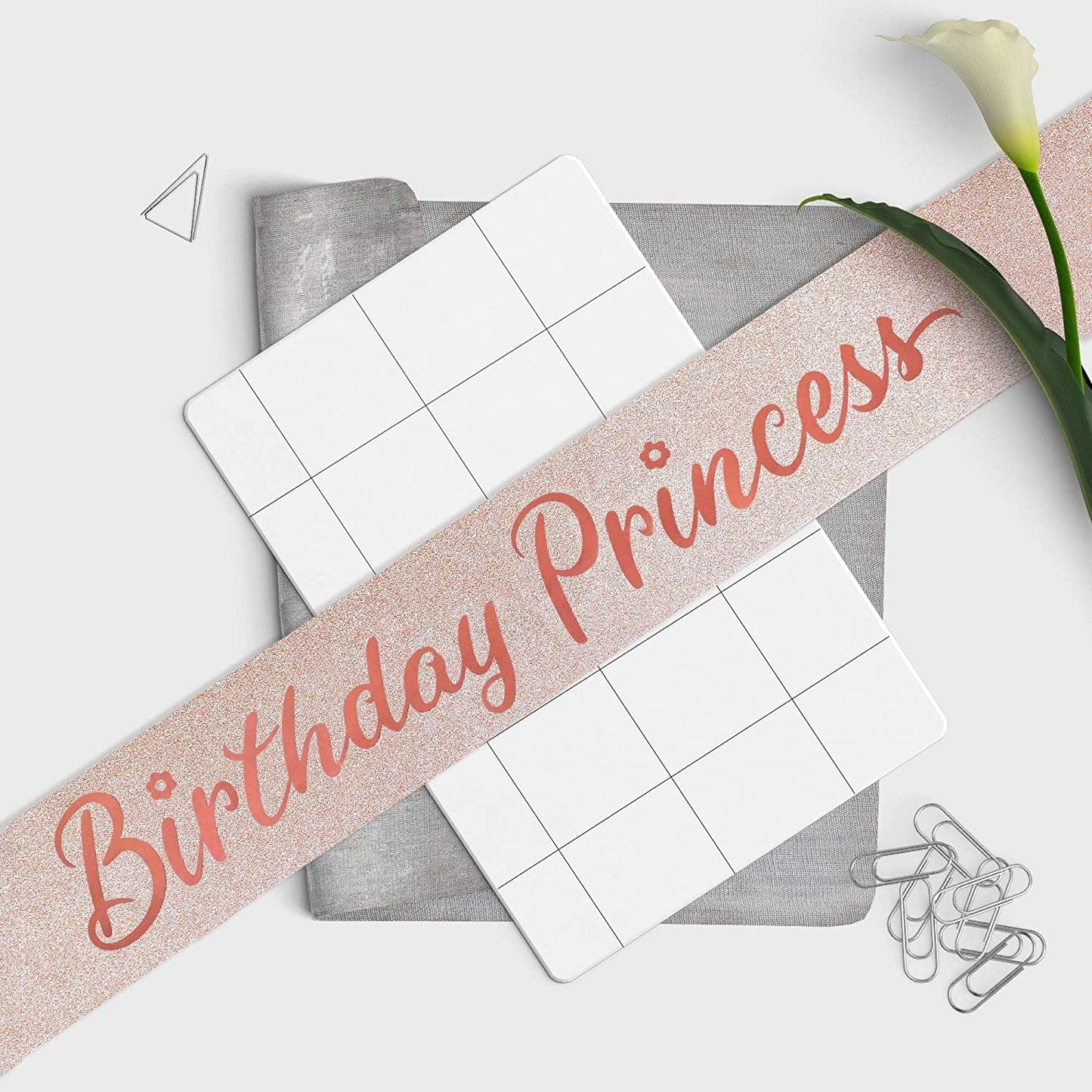 "Birthday Princess"Sash and Rhinestone Crown Set - Glitter Gold Fabric with Rose Gold Foil Letters Birthday Sash for Girl + Rhinestone Crown Set Birthday Party Gifts Birthday Party Supplies Apparel & Accessories > Clothing Accessories > Sashes YULIPS