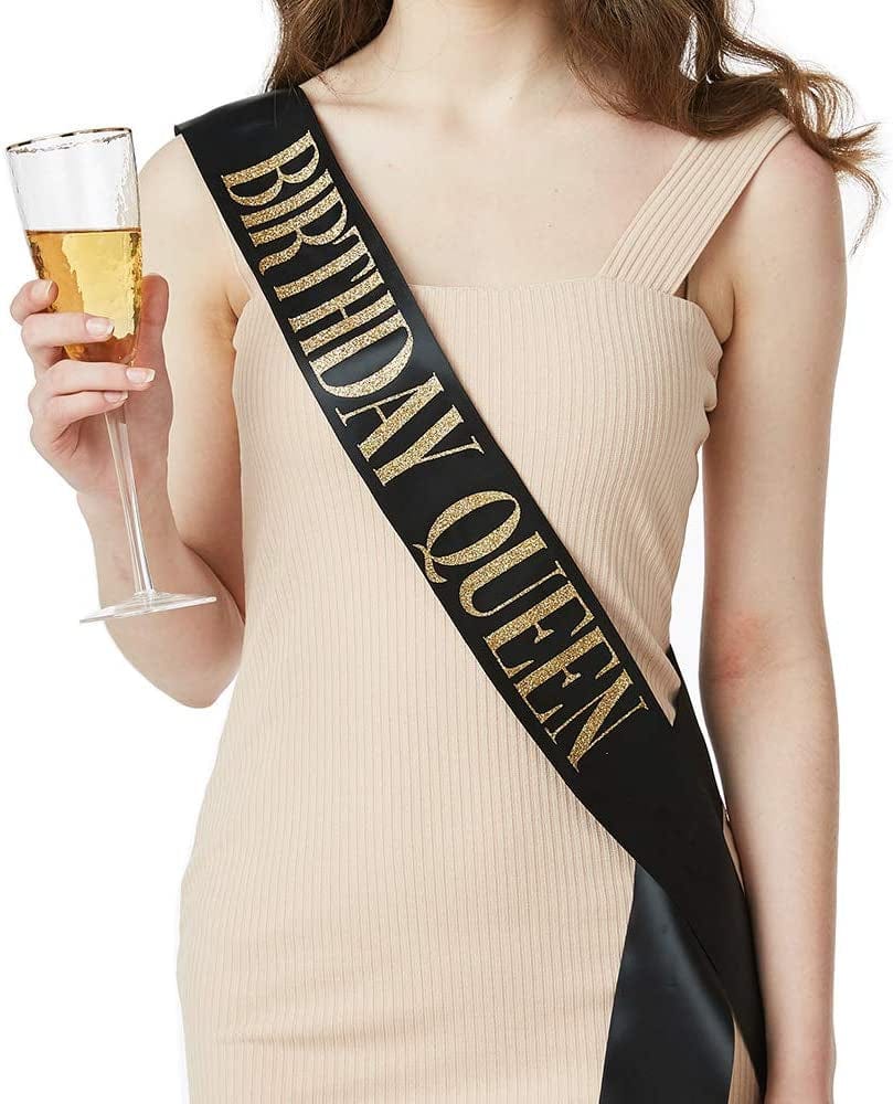 "Birthday Queen" Sash - Birthday Party Gifts Birthday Sash for Women Fun Party Favors (Black/Gold) Apparel & Accessories > Clothing Accessories > Sashes ADBetty Birthday Queen Sash