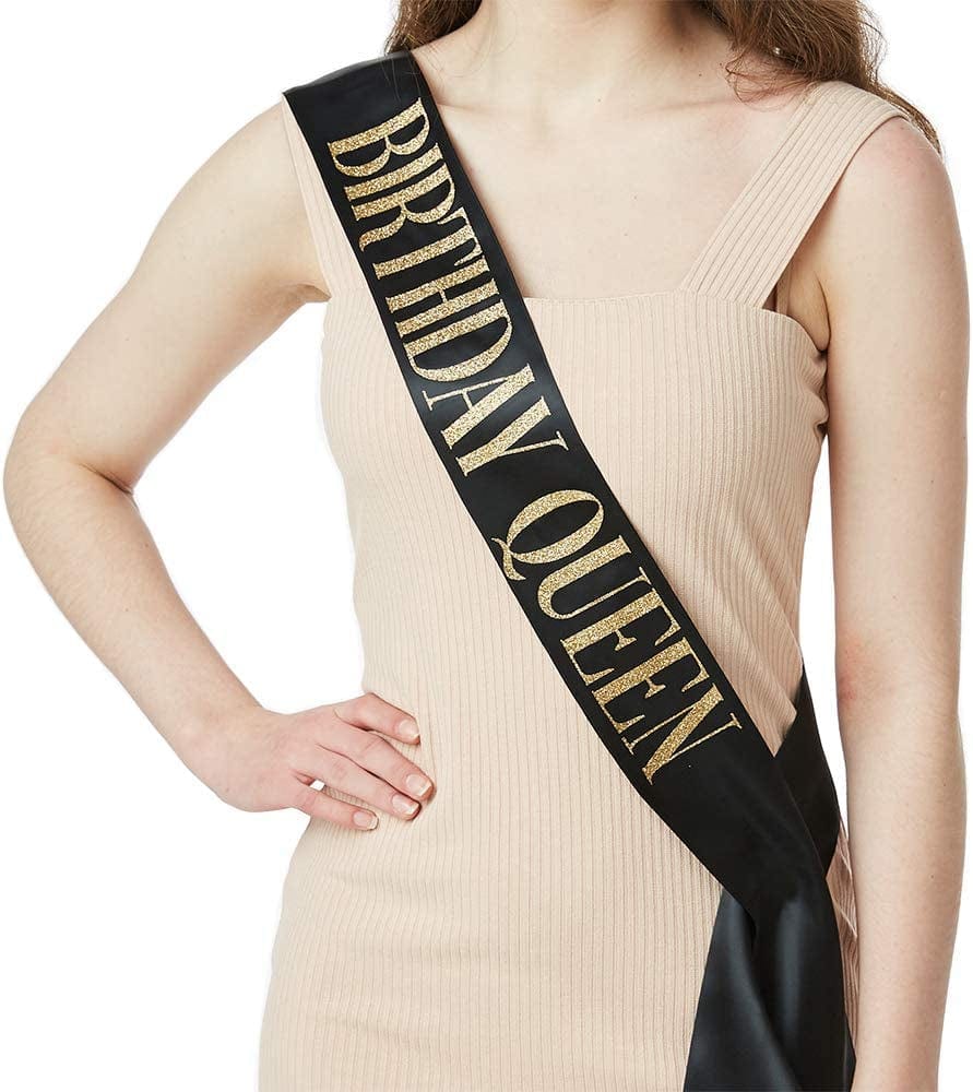 "Birthday Queen" Sash - Birthday Party Gifts Birthday Sash for Women Fun Party Favors (Black/Gold) Apparel & Accessories > Clothing Accessories > Sashes ADBetty