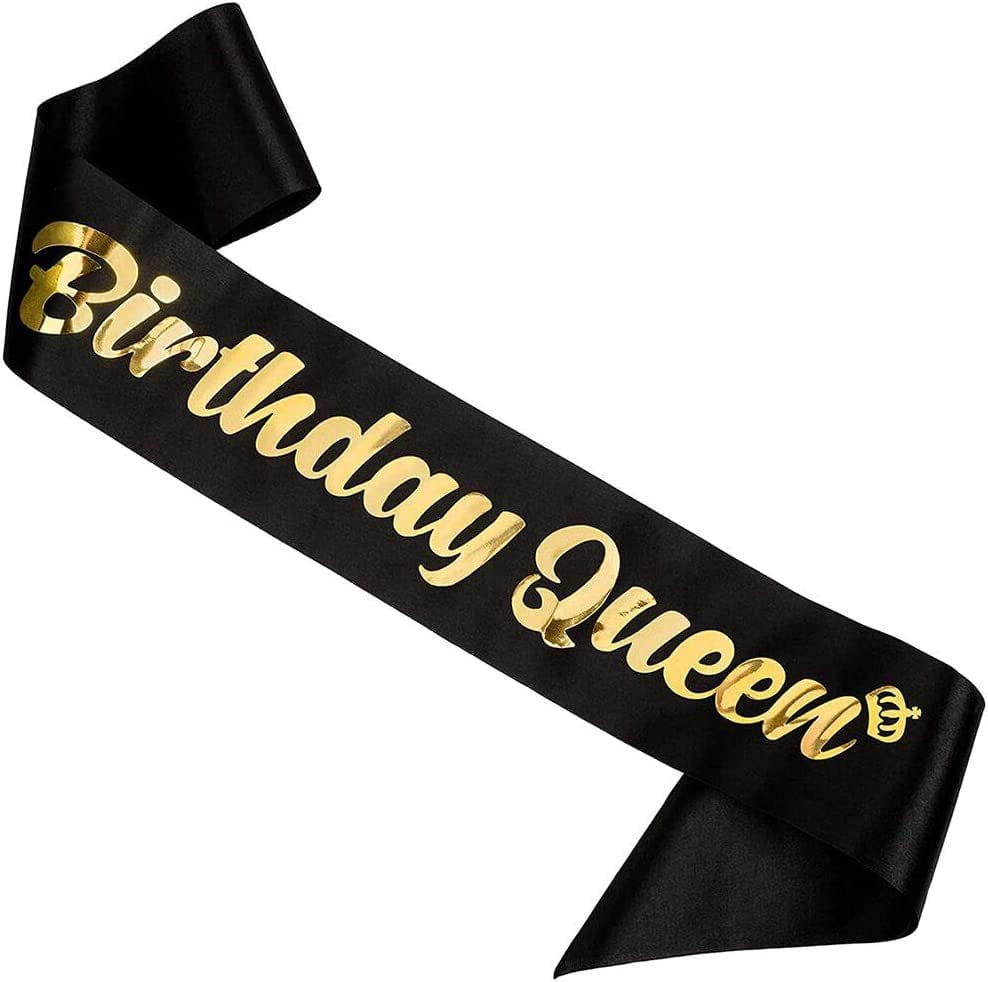 'Birthday Queen' Sash for Women and Girls,Gold Foil Soft Satin Black Sash,Sweet Happy Princess Party Decorations Gift,21St,30Th,40Th,50Th or Any Other Birthday Party Supplies Apparel & Accessories > Clothing Accessories > Sashes MGJSRNH Black - Gold
