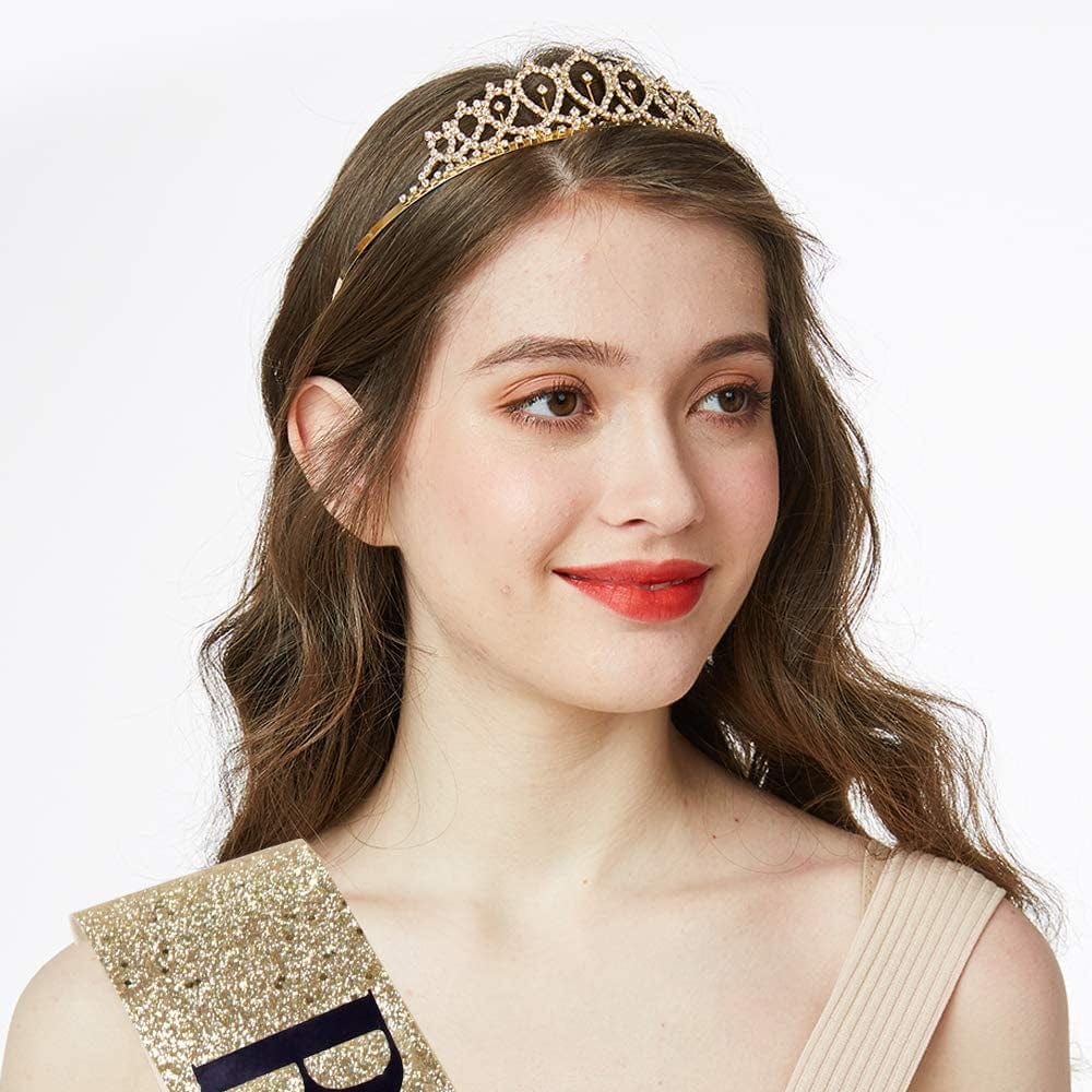 "Birthday Queen" Sash & Rhinestone Tiara Kit - 21St 30Th Birthday Gifts Birthday Sash for Women Birthday Party Supplies (Gold Glitter with Black Lettering) Apparel & Accessories > Clothing Accessories > Sashes ADBetty