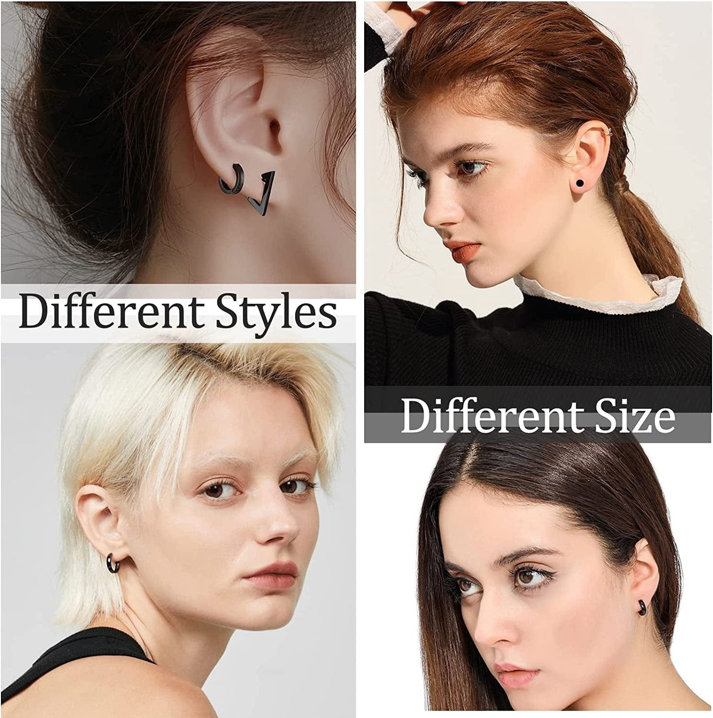 Black Cross Dangle Earrings for Men, 25 Pieces Stainless Steel Long Chain Piercing Hoop Earrings Set for Unisex