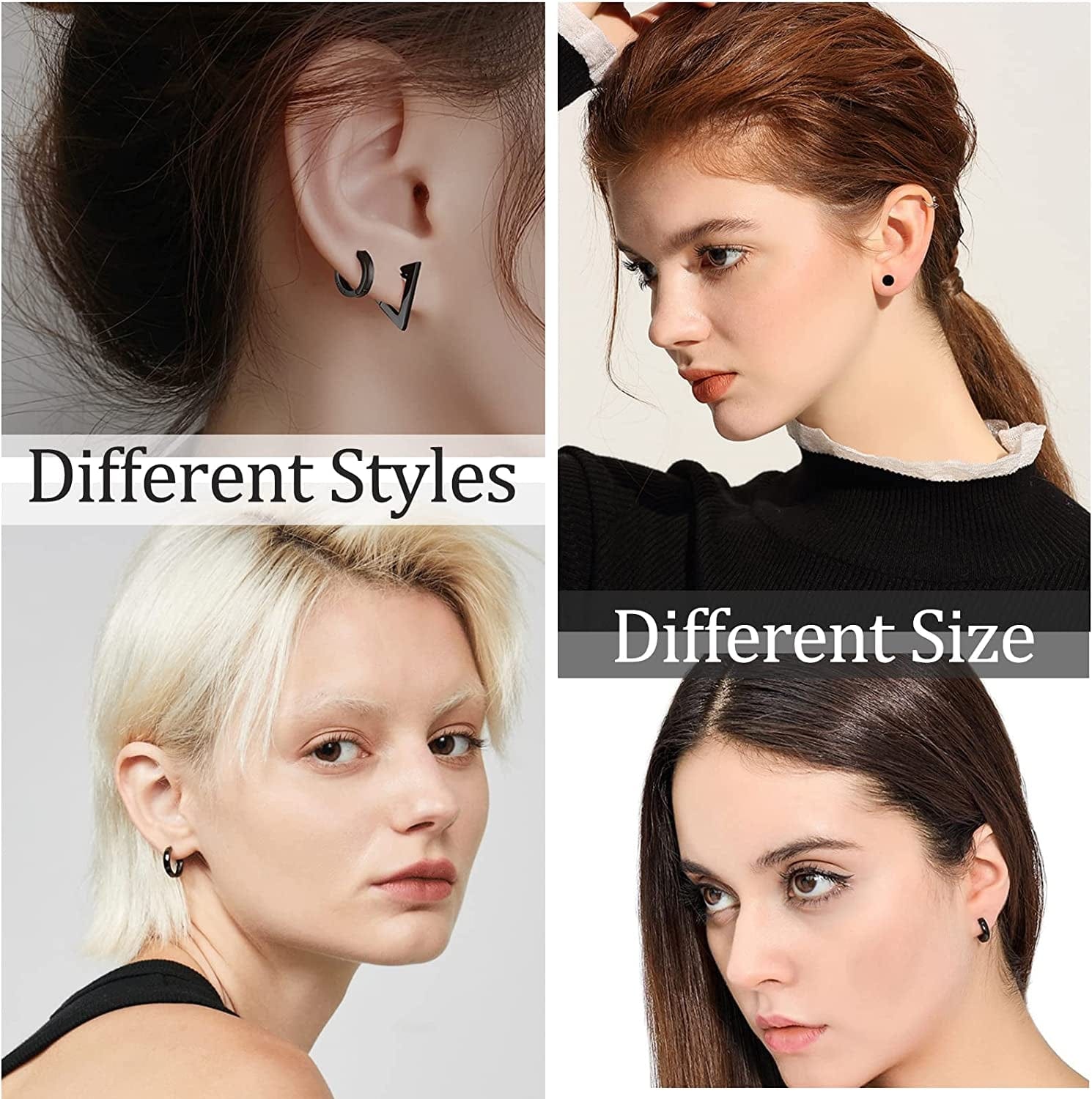 Black Cross Dangle Earrings for Men, 25 Pieces Stainless Steel Long Chain Piercing Hoop Earrings Set for Unisex