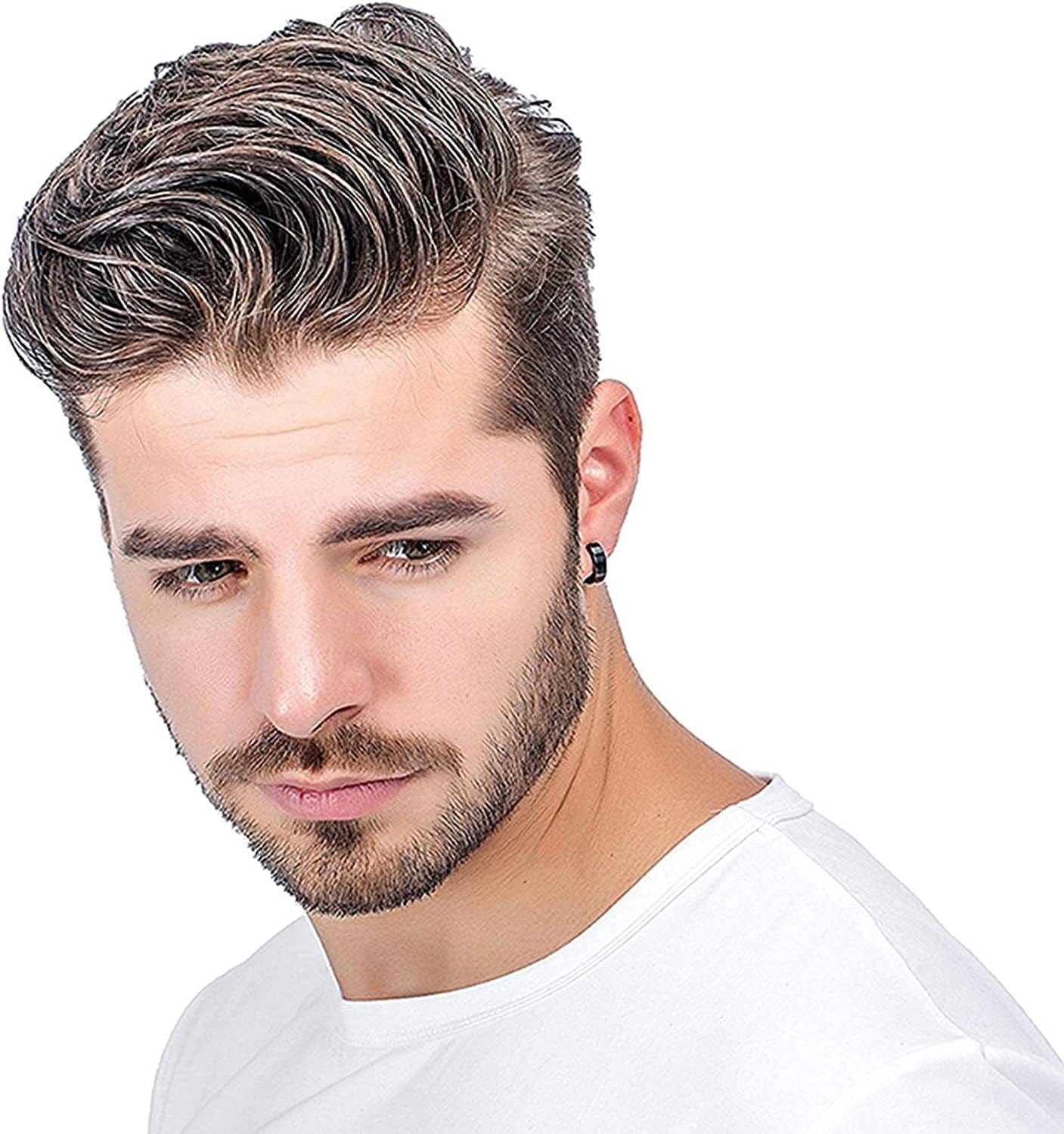 Black Cross Dangle Earrings for Men, 25 Pieces Stainless Steel Long Chain Piercing Hoop Earrings Set for Unisex