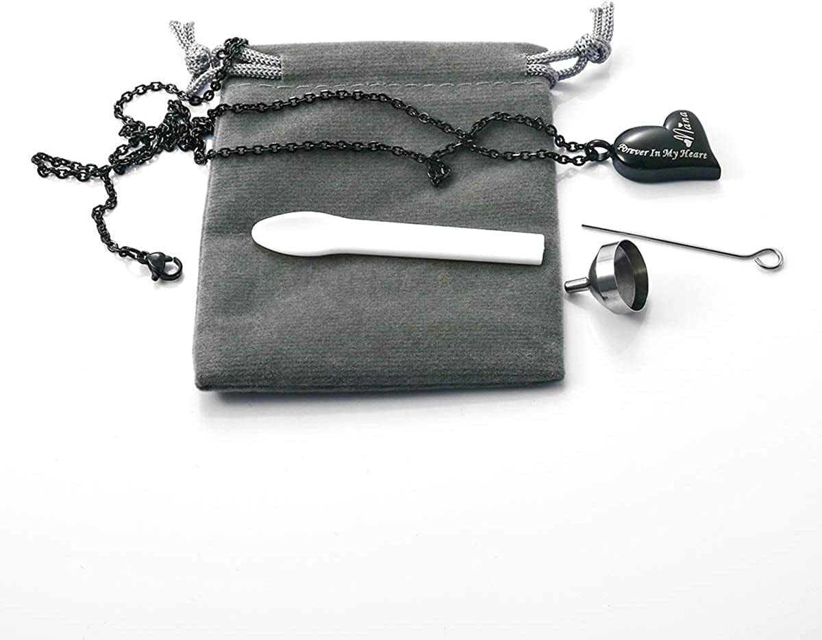 Black Stainless Steel Ashes Holder Memorial Urn Necklaces Pendant Heart Cremation Keepsake Jewelry-Forever in My Heart