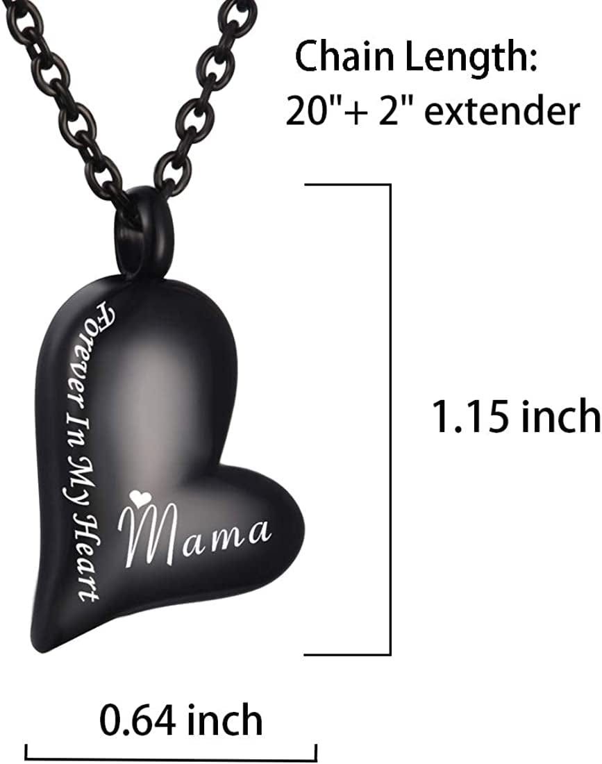 Black Stainless Steel Ashes Holder Memorial Urn Necklaces Pendant Heart Cremation Keepsake Jewelry-Forever in My Heart