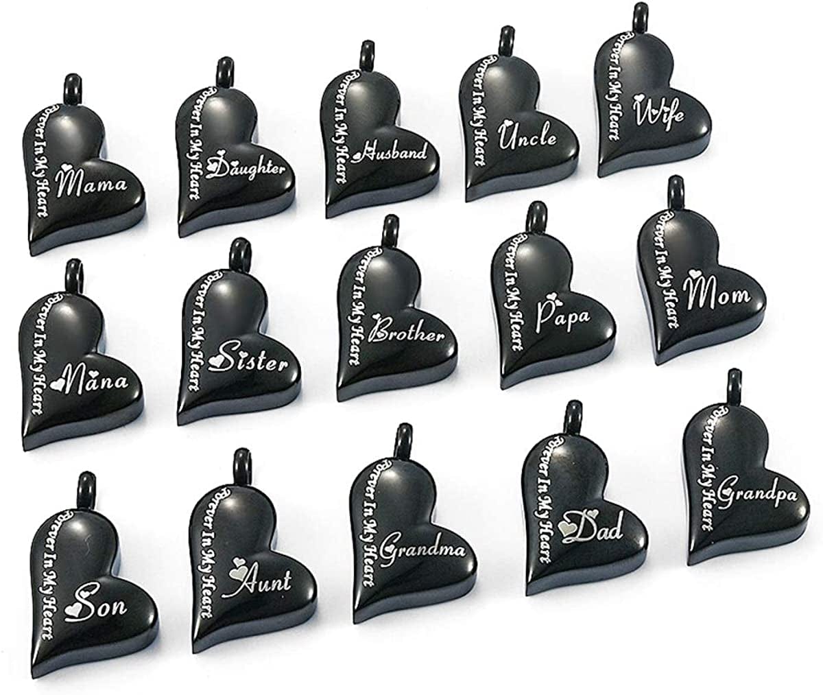 Black Stainless Steel Ashes Holder Memorial Urn Necklaces Pendant Heart Cremation Keepsake Jewelry-Forever in My Heart