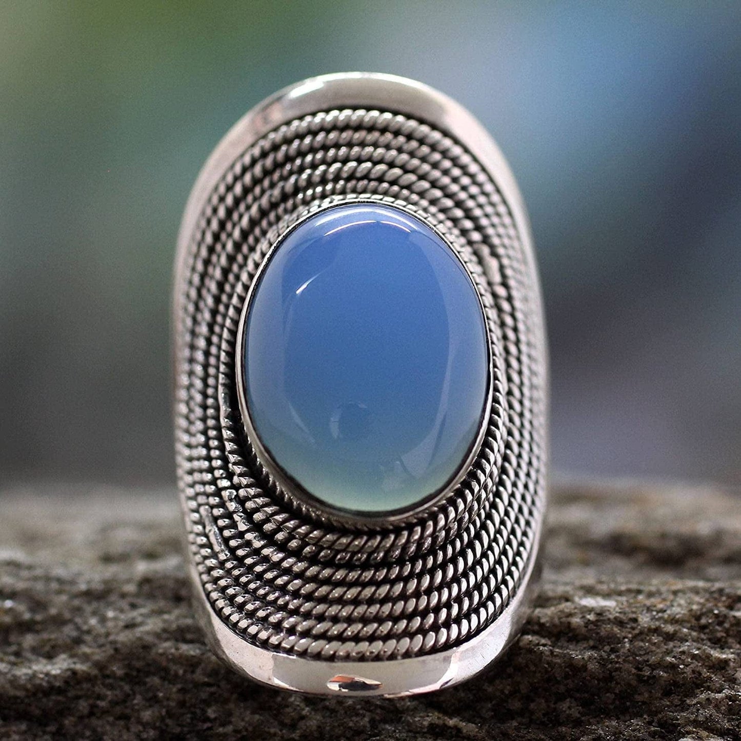 Blue Chalcedony .925 Sterling Silver Cocktail Ring, Jaipur Skies'