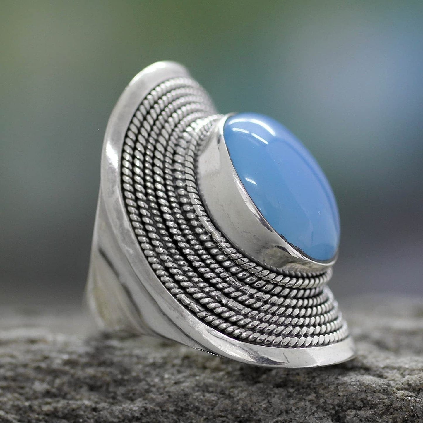 Blue Chalcedony .925 Sterling Silver Cocktail Ring, Jaipur Skies'