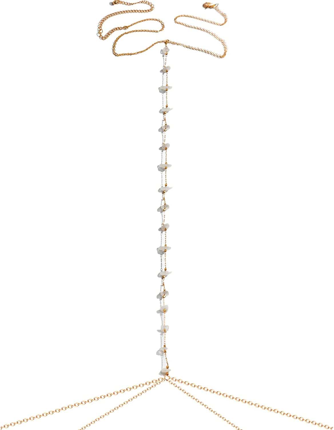 Body Chains for Women Sexy Skinny Crossover Full Body Jewelry for Bikini Swimsuit Wedding Dress Necklace and Belly Chain Set Apparel & Accessories > Jewelry > Body Jewelry Tosmifairy Gold-Irregular Stones