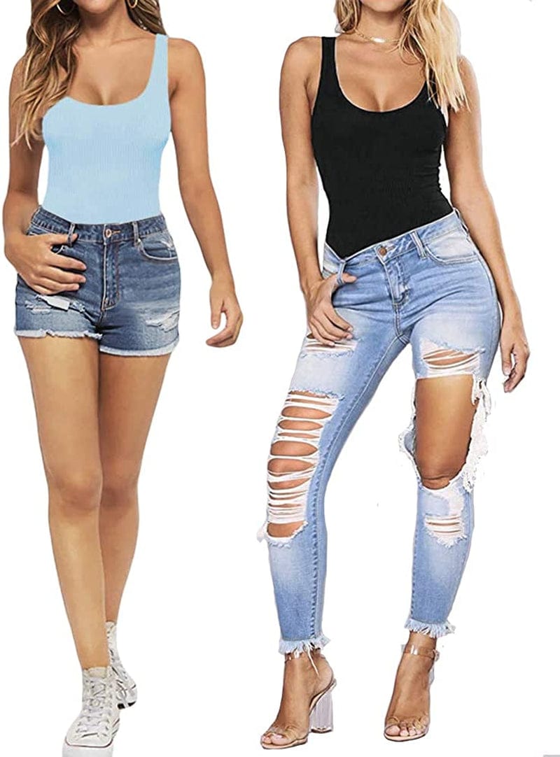 Bodysuit for Women Scoop Neck Sleeveless Ribbed Racerback Tank Tops