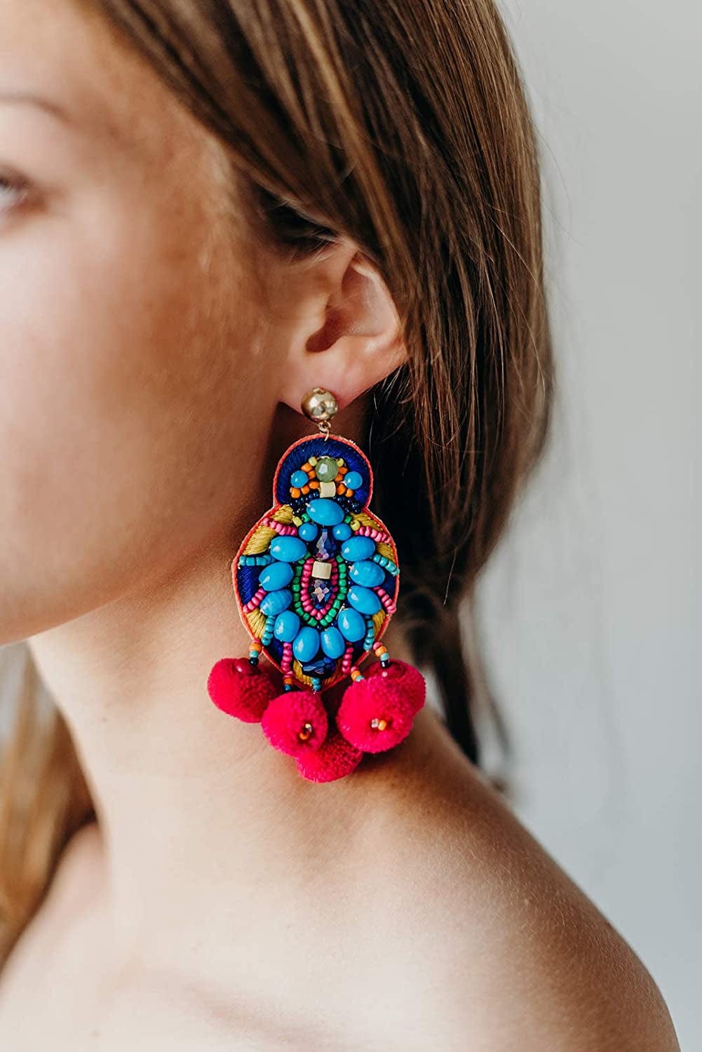 Bohemian Beaded Multicolor Fiesta Statement Earrings
