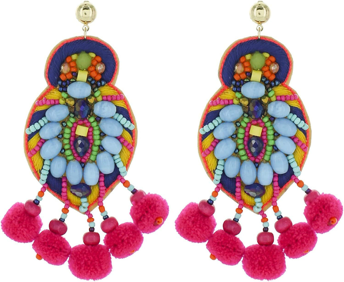 Bohemian Beaded Multicolor Fiesta Statement Earrings
