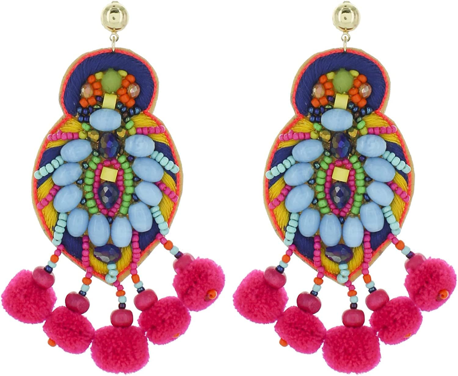 Bohemian Beaded Multicolor Fiesta Statement Earrings