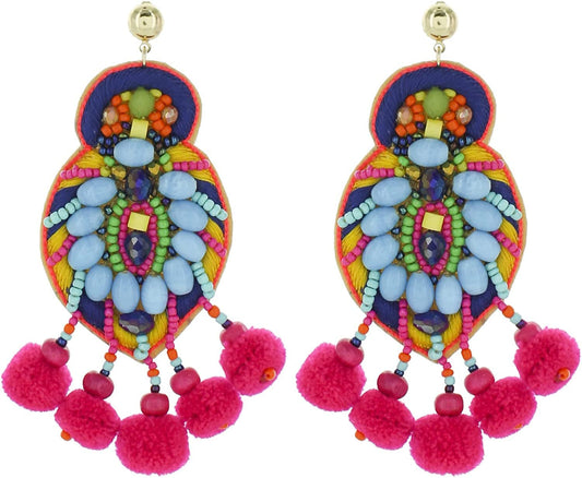 Bohemian Beaded Multicolor Fiesta Statement Earrings