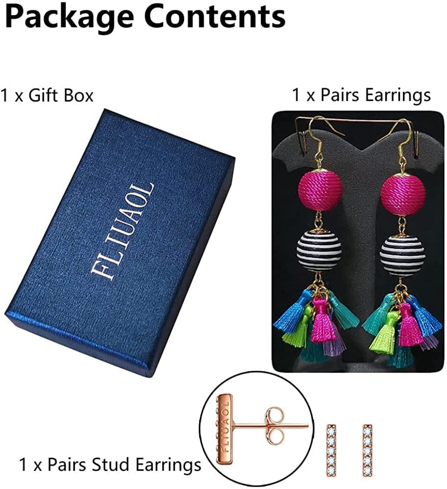 Bohemian Thread Ball Tassel Dangle Drop Earrings for Women Teen Girls Christmas Valentines Day Gift