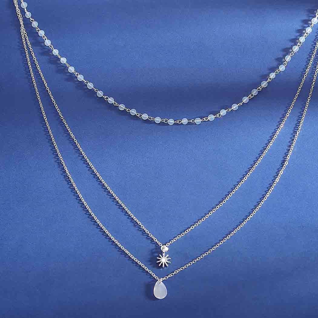 Boho Layered Necklaces Small Beaded Necklace Chains Gold Short Necklace Chain Sun Opal Pendant Necklace Glass Beads Surfer Dainty Delicate Handmade Necklace Jewelry for Women and Girls