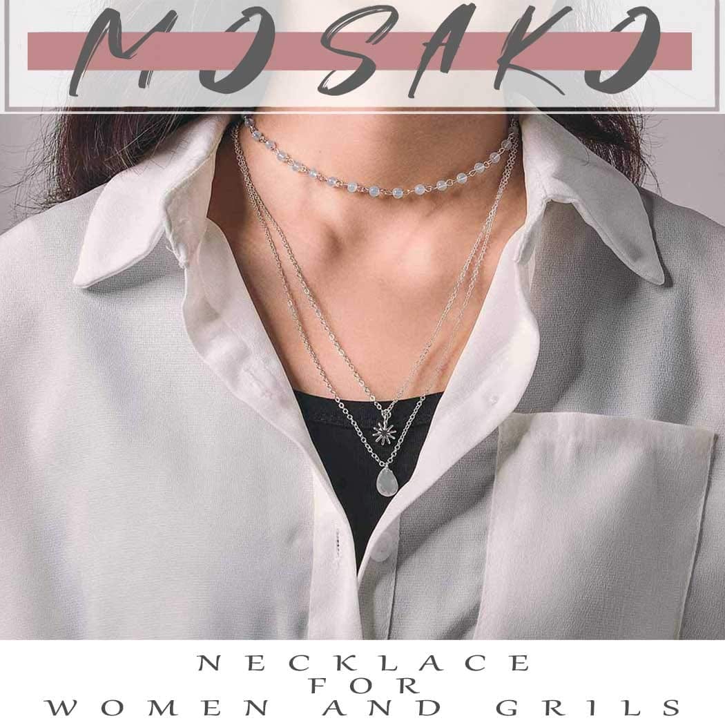 Boho Layered Necklaces Small Beaded Necklace Chains Gold Short Necklace Chain Sun Opal Pendant Necklace Glass Beads Surfer Dainty Delicate Handmade Necklace Jewelry for Women and Girls